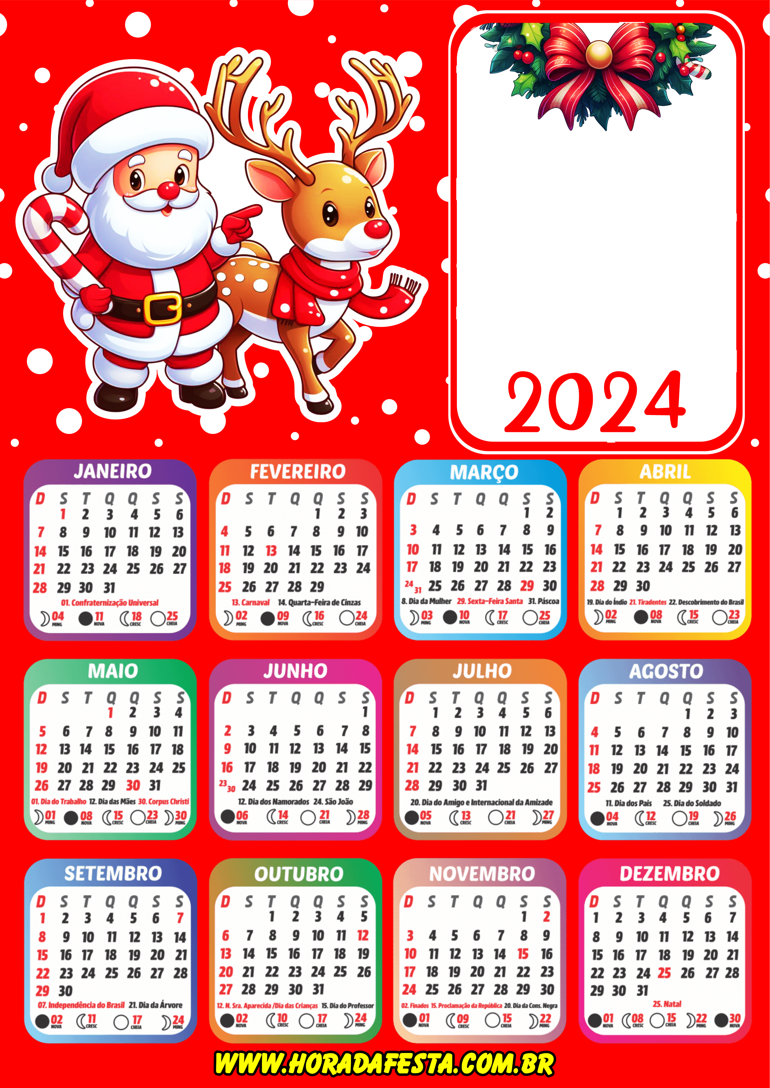 2024 calendário personalizado de natal Papai Noel fofinho cute datas e feriados png