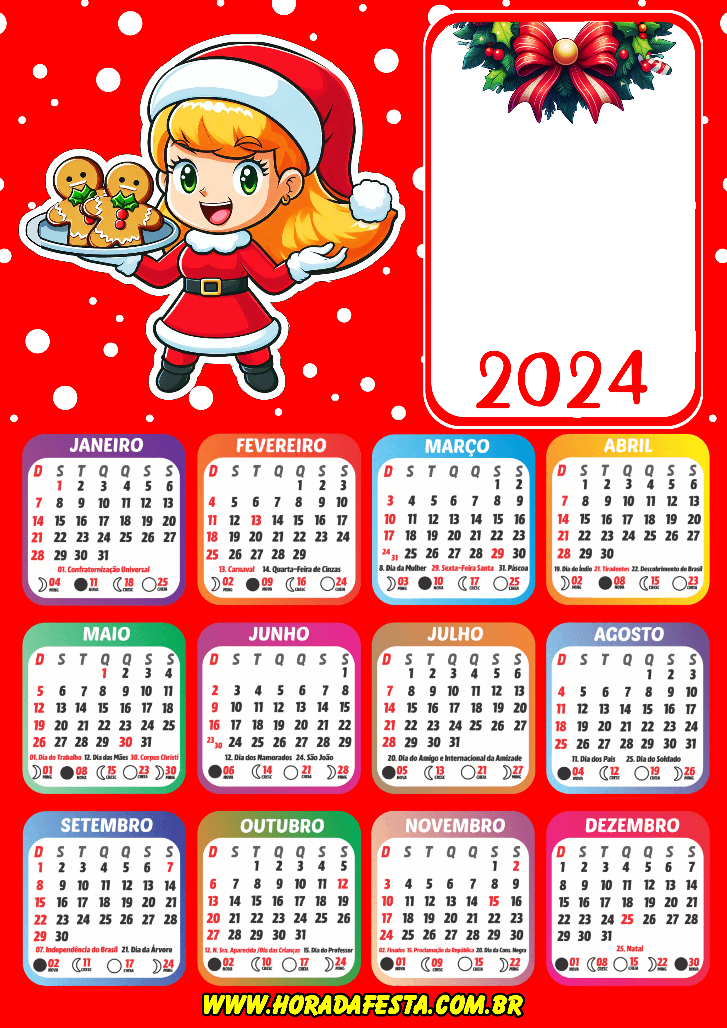 2024 calendário personalizado de natal Mamãe Noel desenho cute png