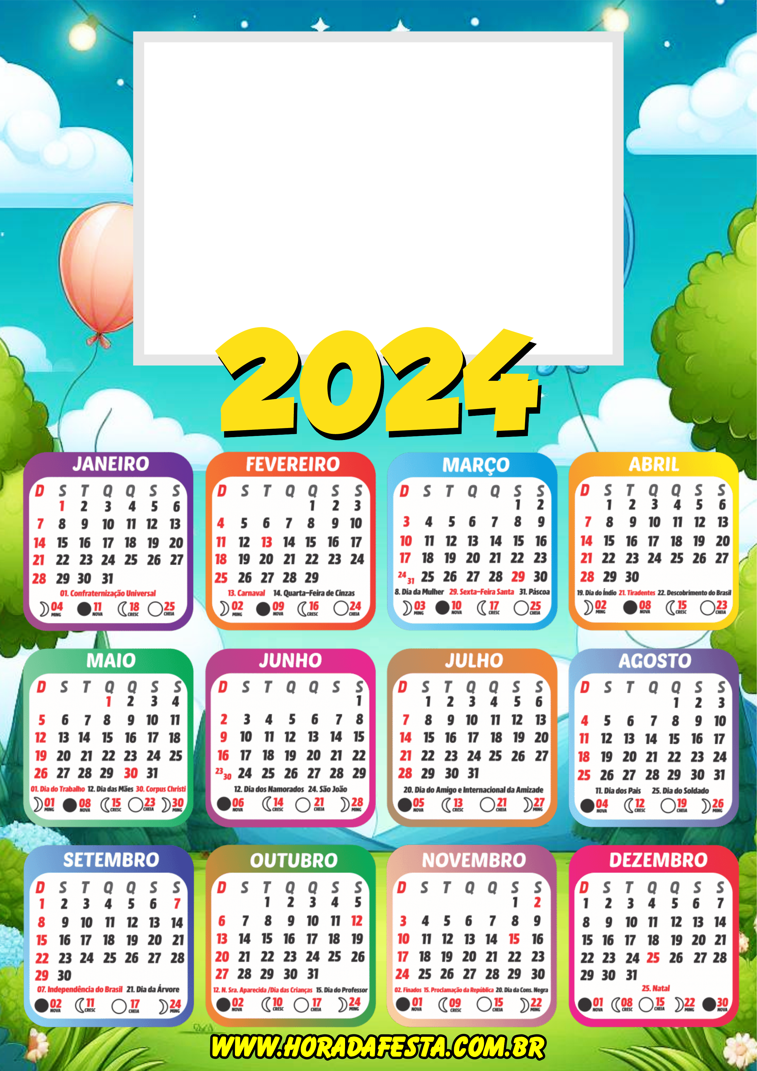 Calendário 2024 personalizado png