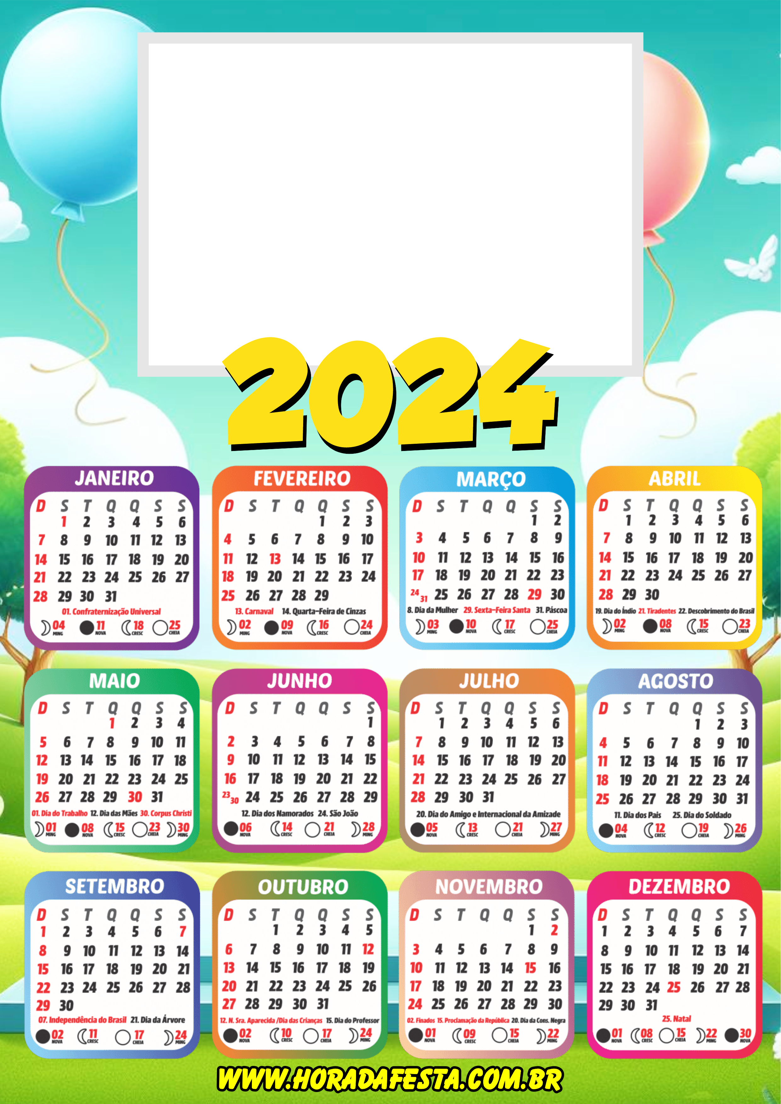 Calendário 2024 personalizado com foto png