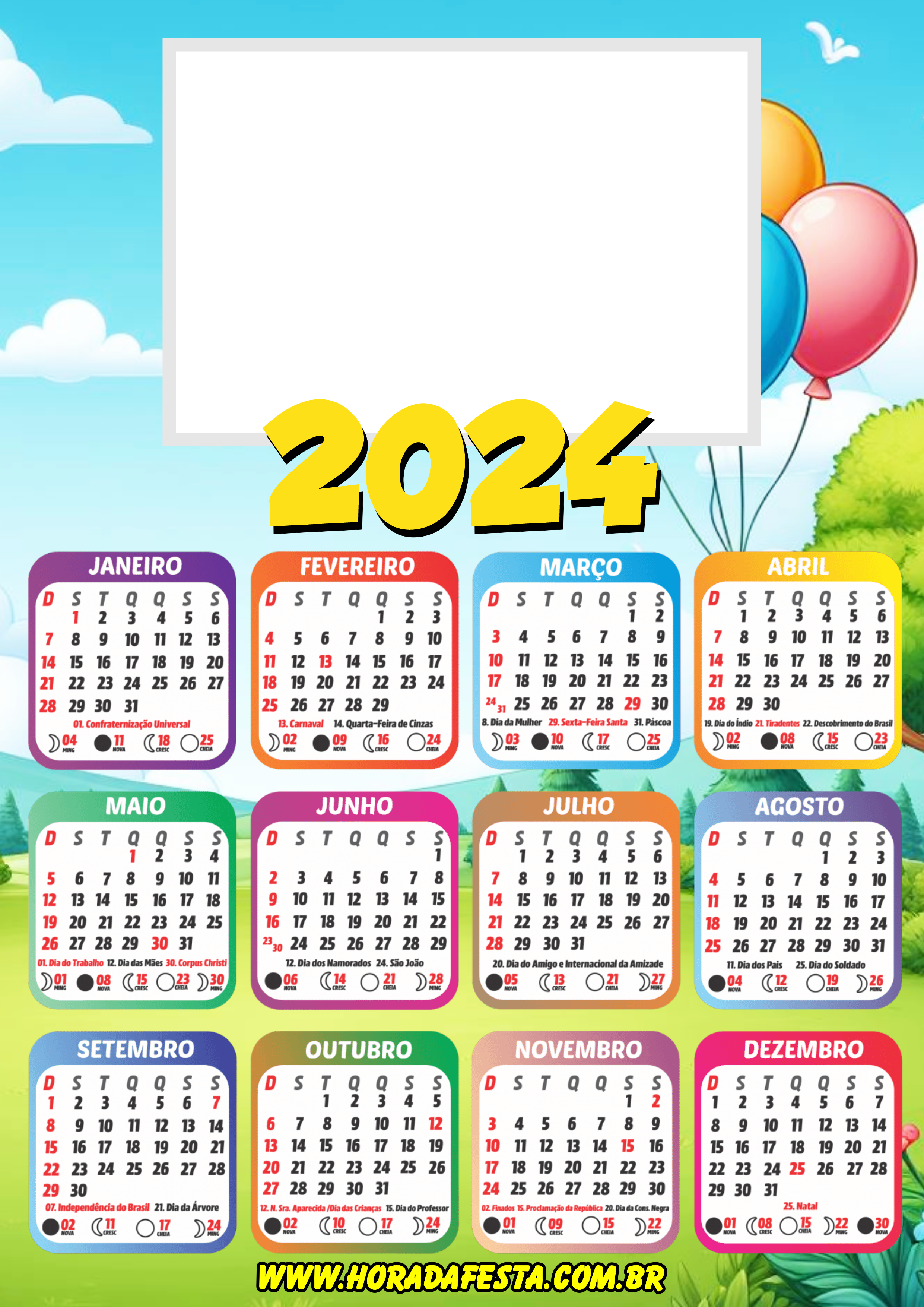 Calendário 2024 personalizado com foto céu azul png