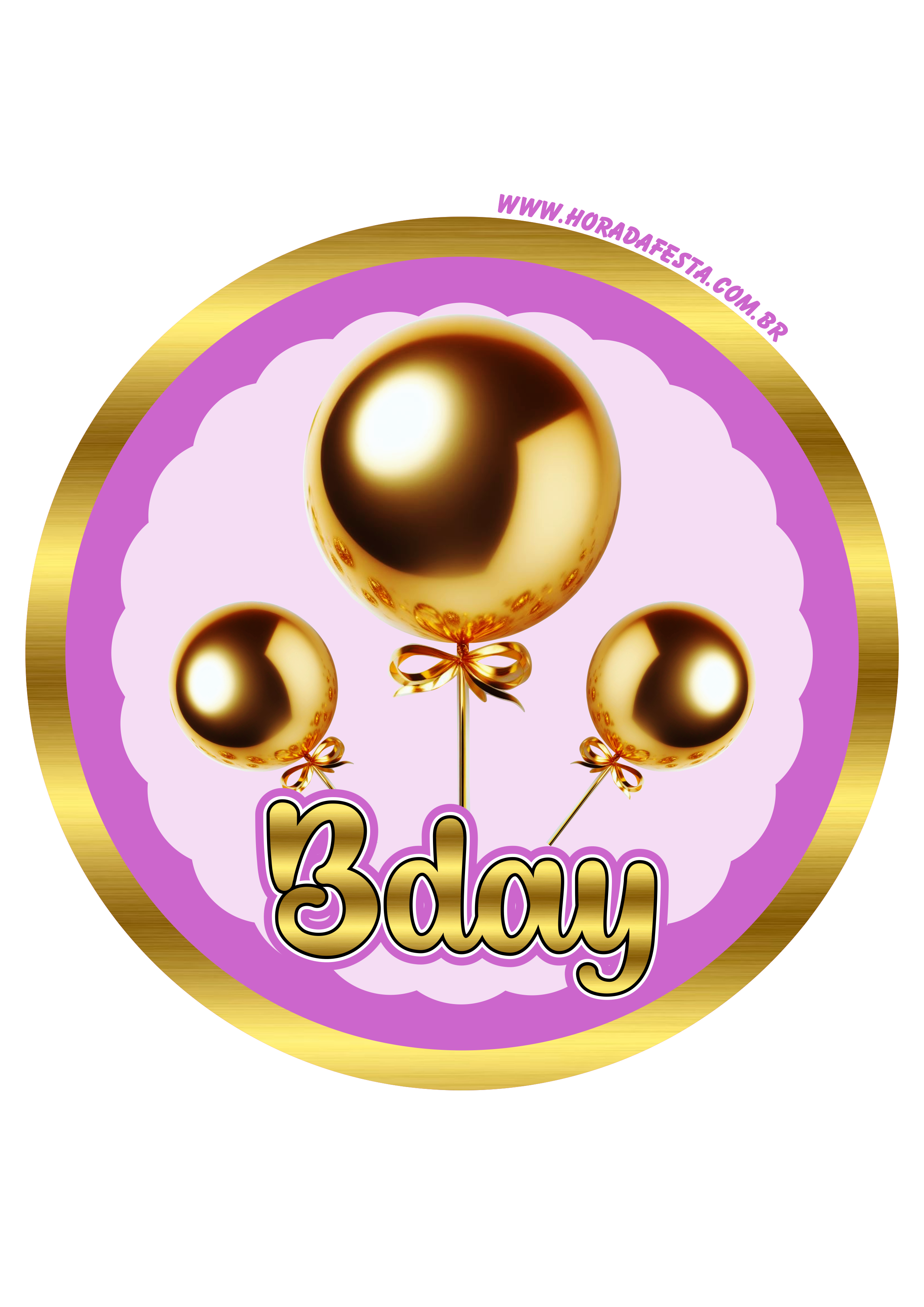 Bday dourado adesivo redondo para decoração de festa de aniversário png