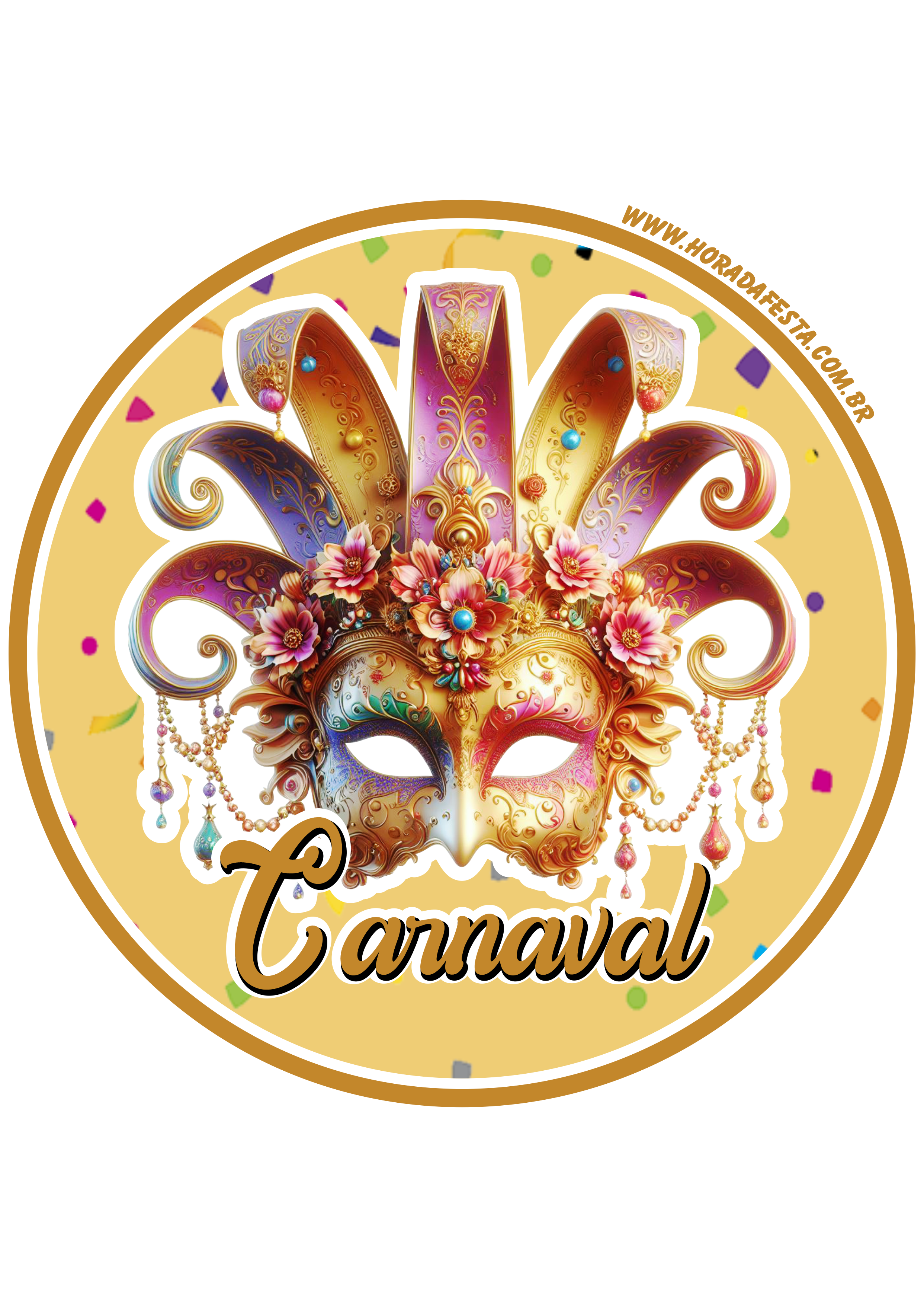 Carnaval 2024 adesivo dourado redondo tag sticker painel png