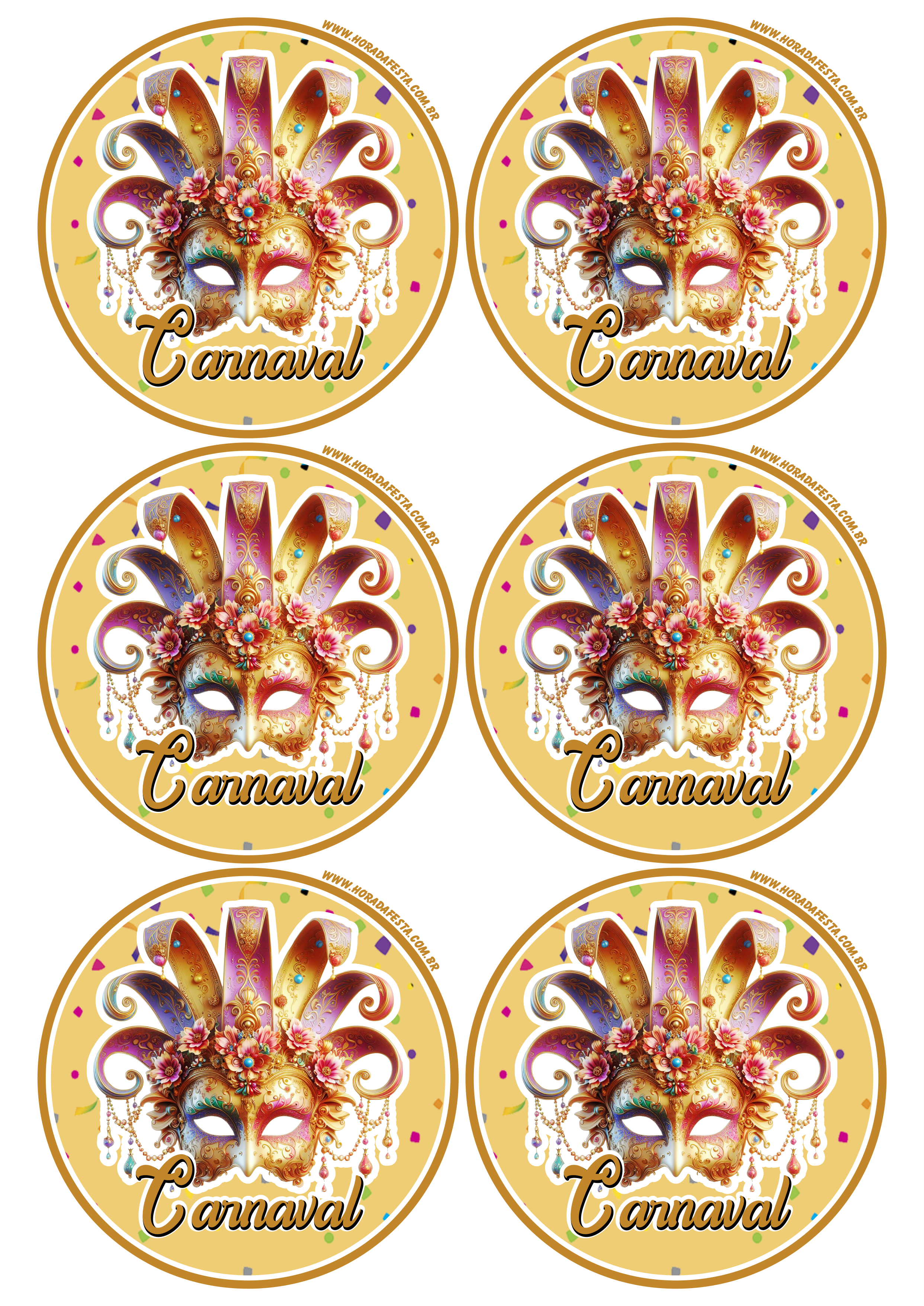 Carnaval 2024 adesivo dourado redondo tag sticker 6 imagens png