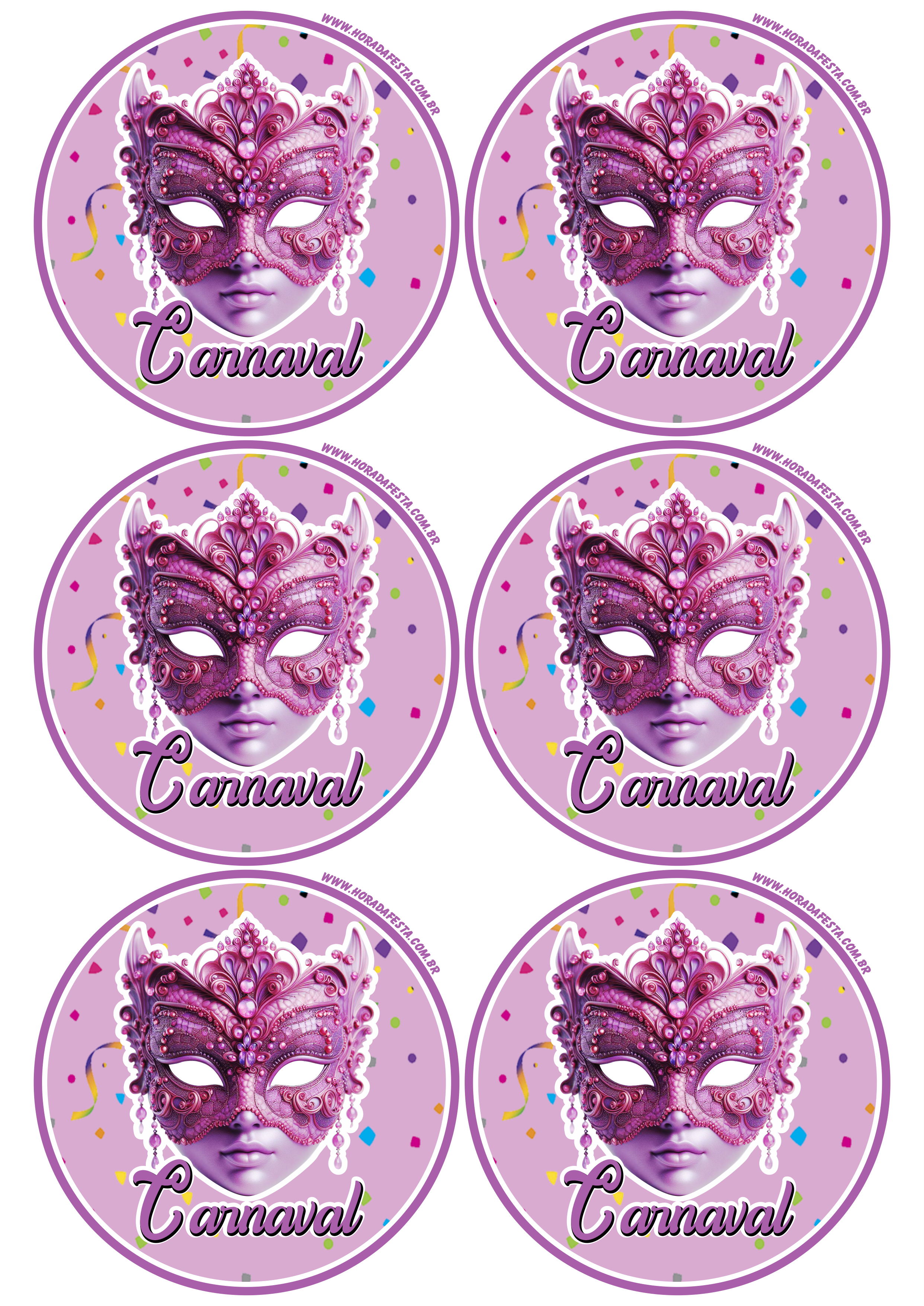 Carnaval 2024 adesivo lilás brilhante redondo tag sticker 6 imagens png