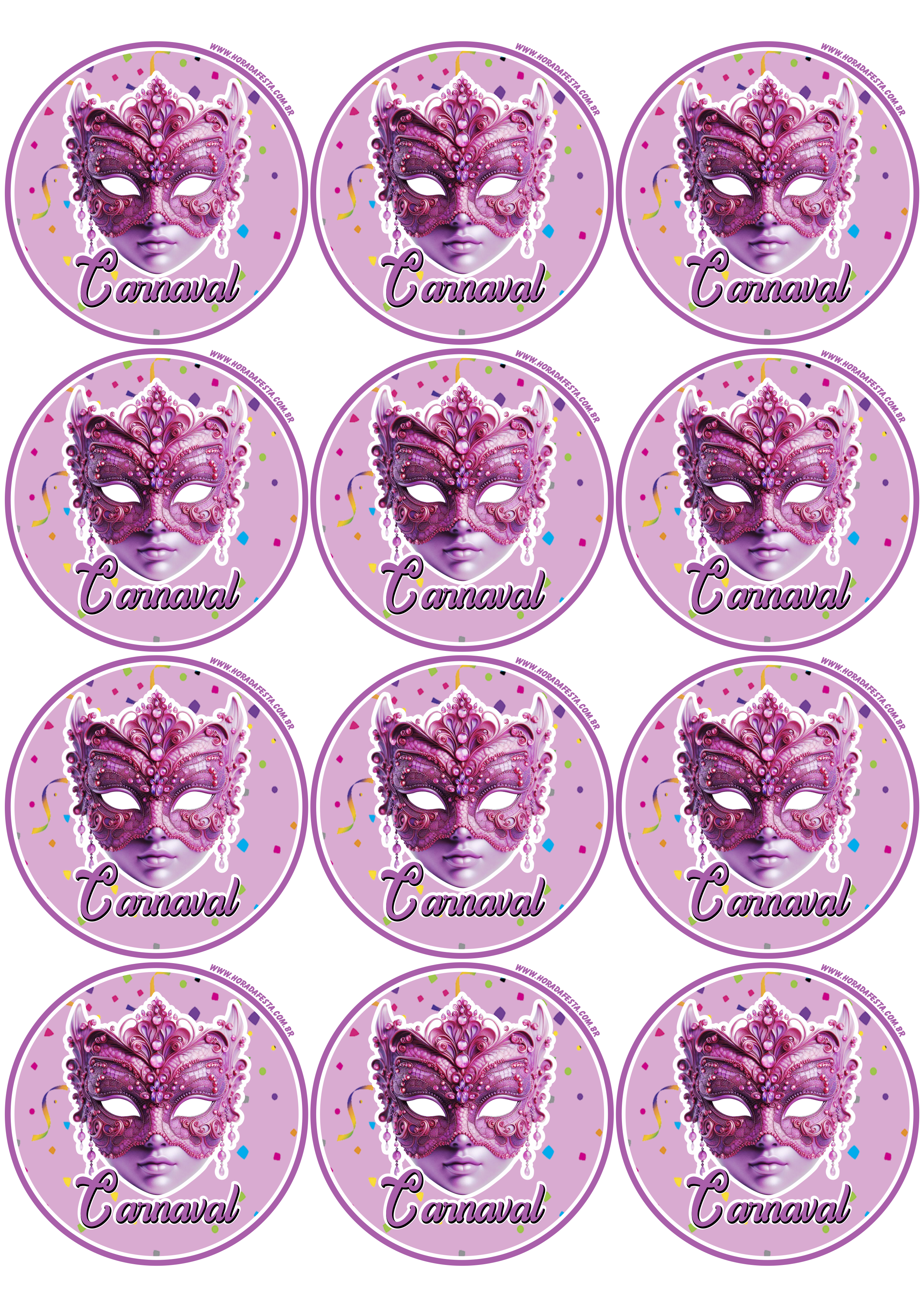 Carnaval 2024 adesivo lilás brilhante redondo tag sticker 12 imagens png