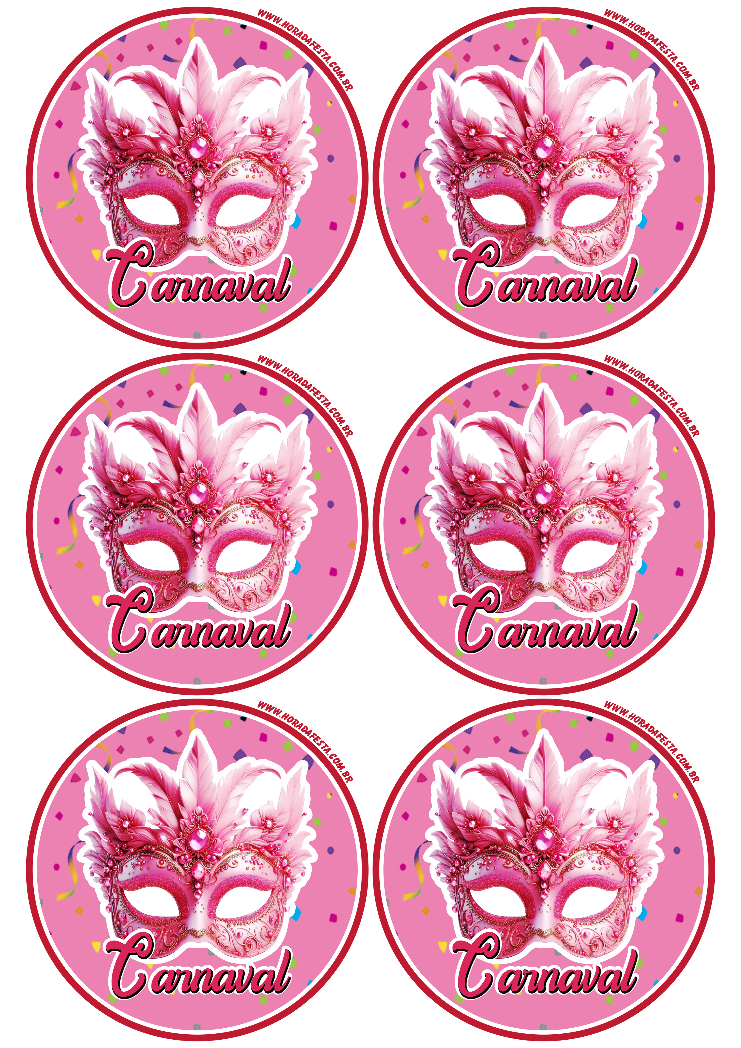 Carnaval 2024 adesivo rosa brilhante redondo tag sticker 6 imagens png