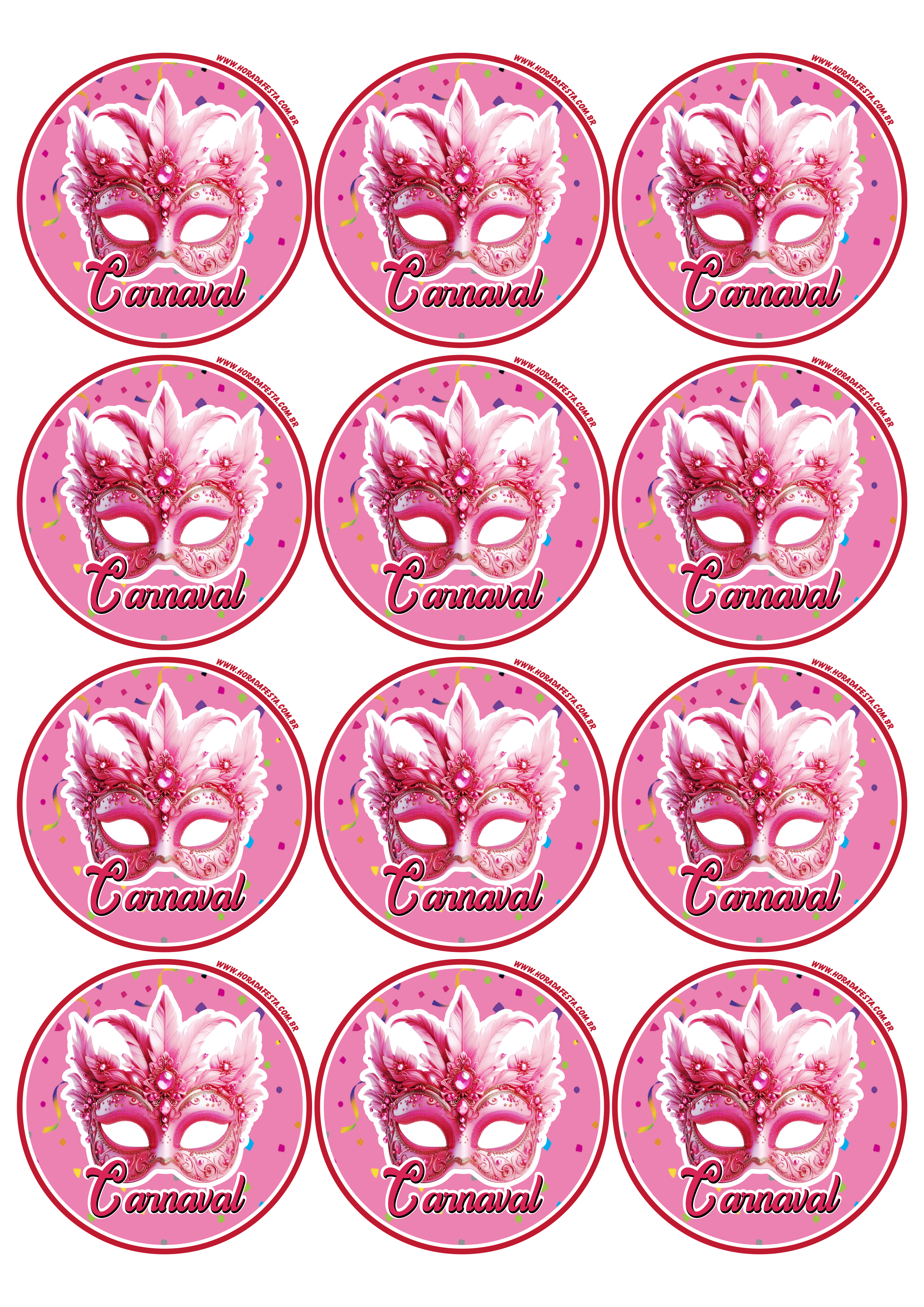 Carnaval 2024 adesivo rosa brilhante redondo tag sticker 15 imagens png