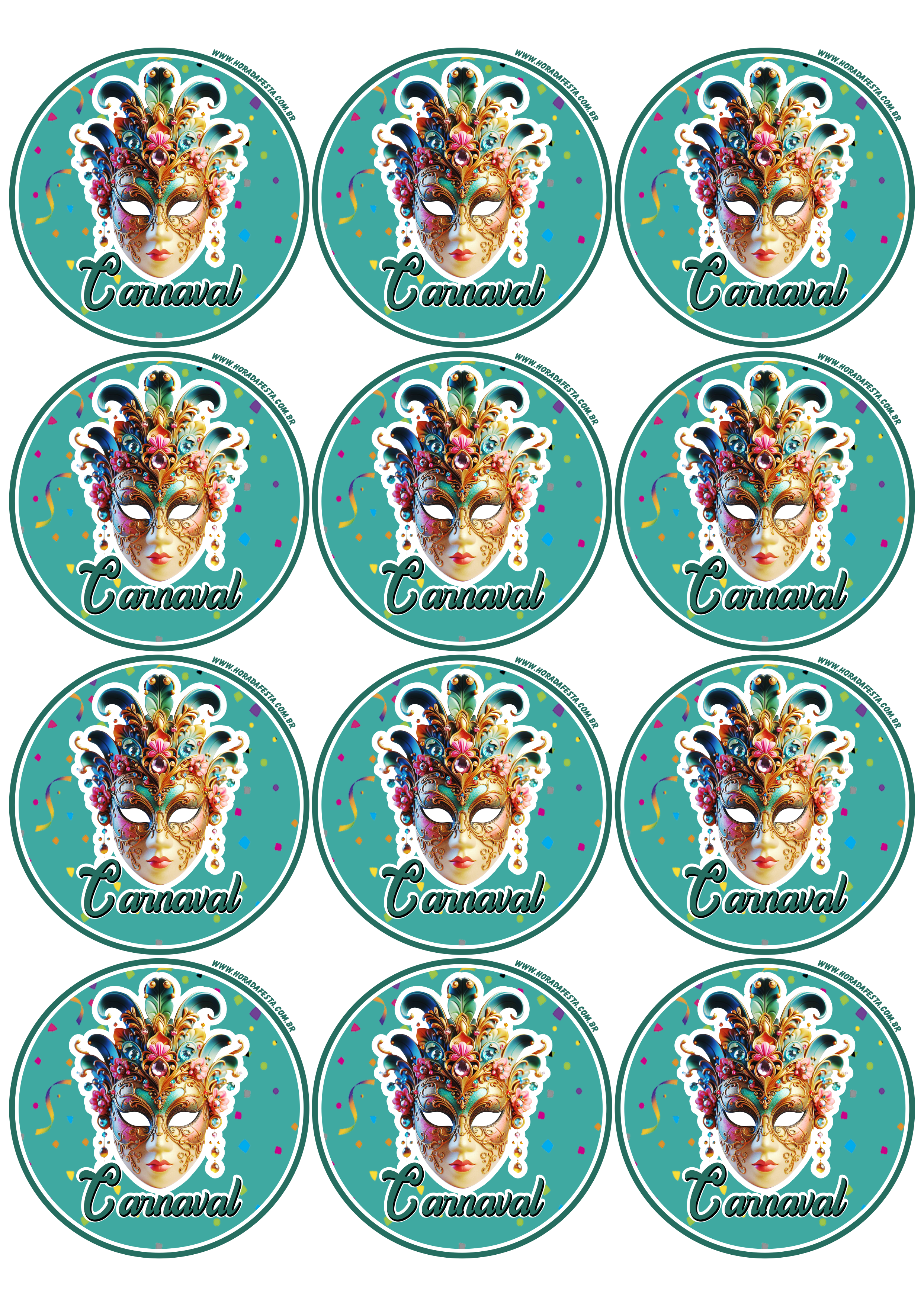 Carnaval 2024 adesivo verde brilhante redondo tag sticker 12 imagens png