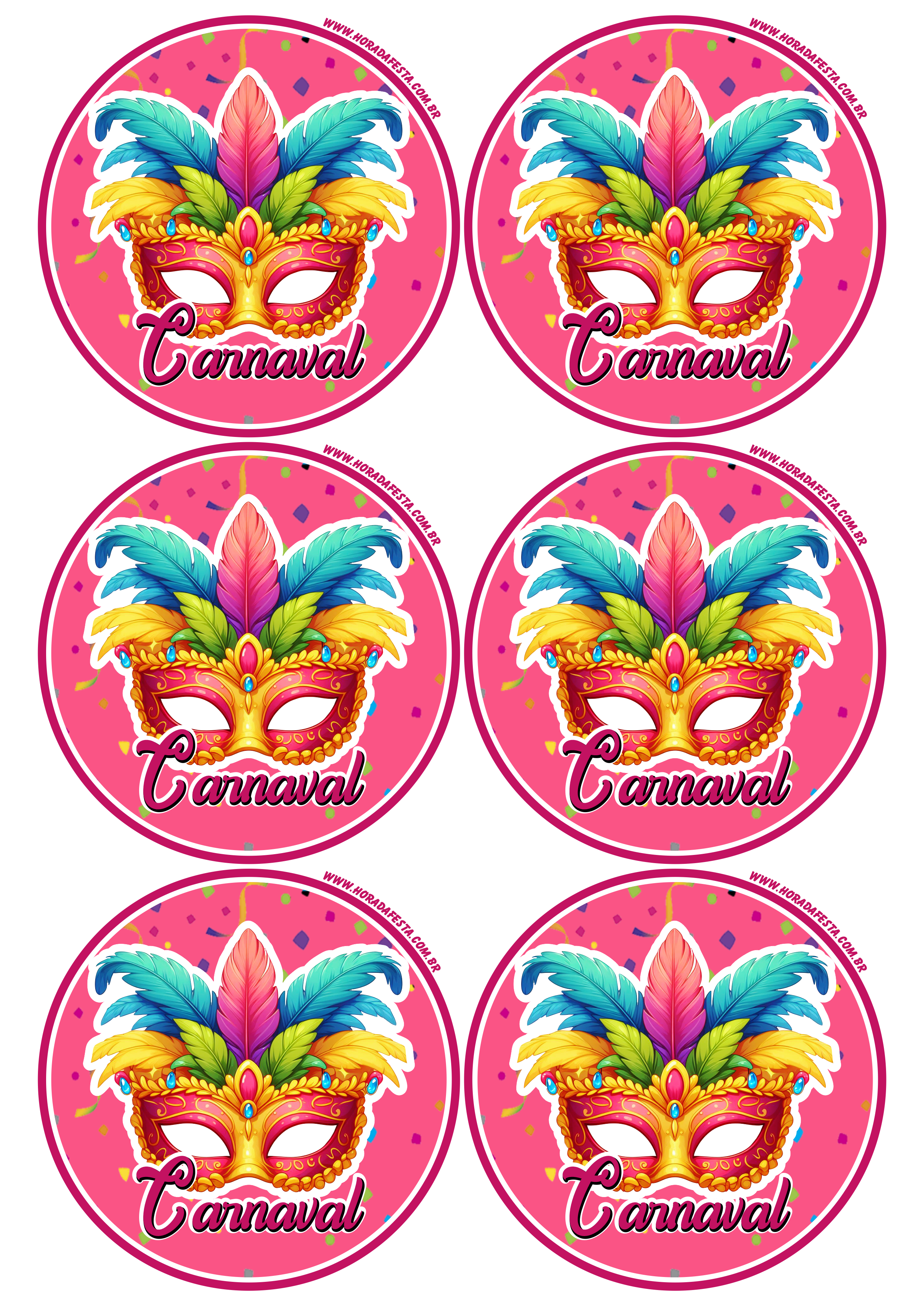 Carnaval 2024 adesivo colorido brilhante redondo tag sticker 6 imagens png