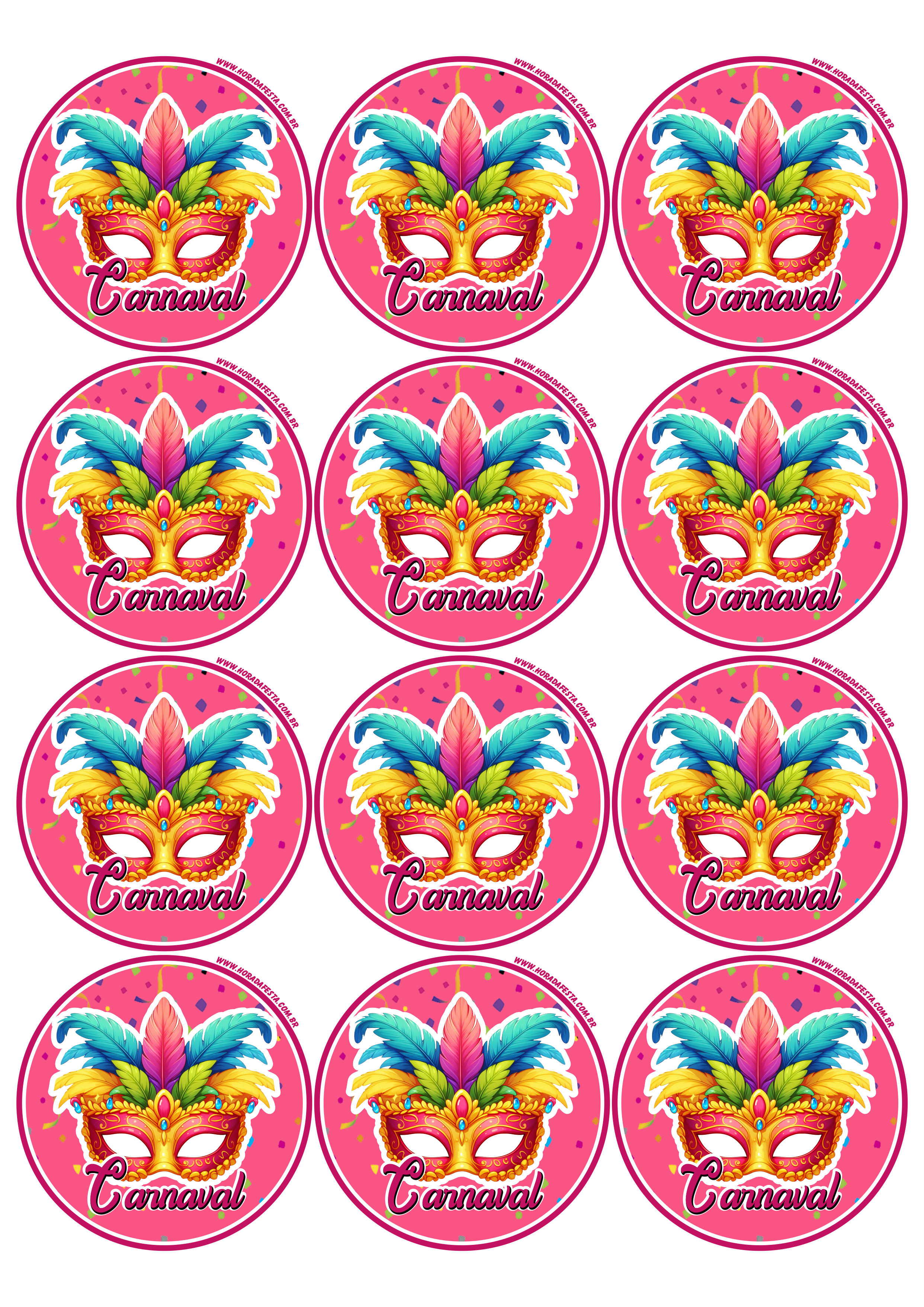 Carnaval 2024 adesivo colorido brilhante redondo tag sticker 12 imagens png