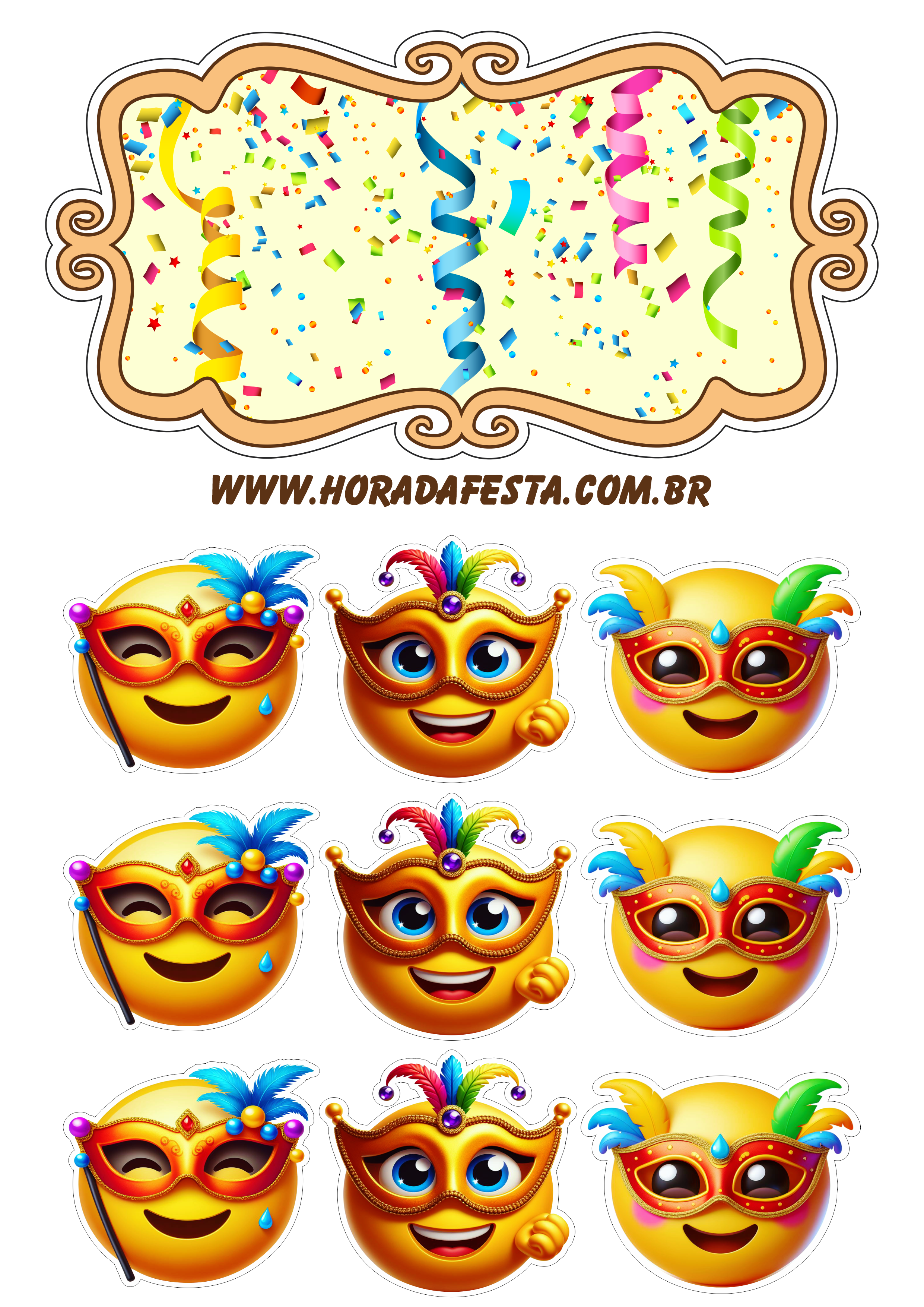 Carnaval 2024 emojis divertidos topo de bolo baile de máscaras png