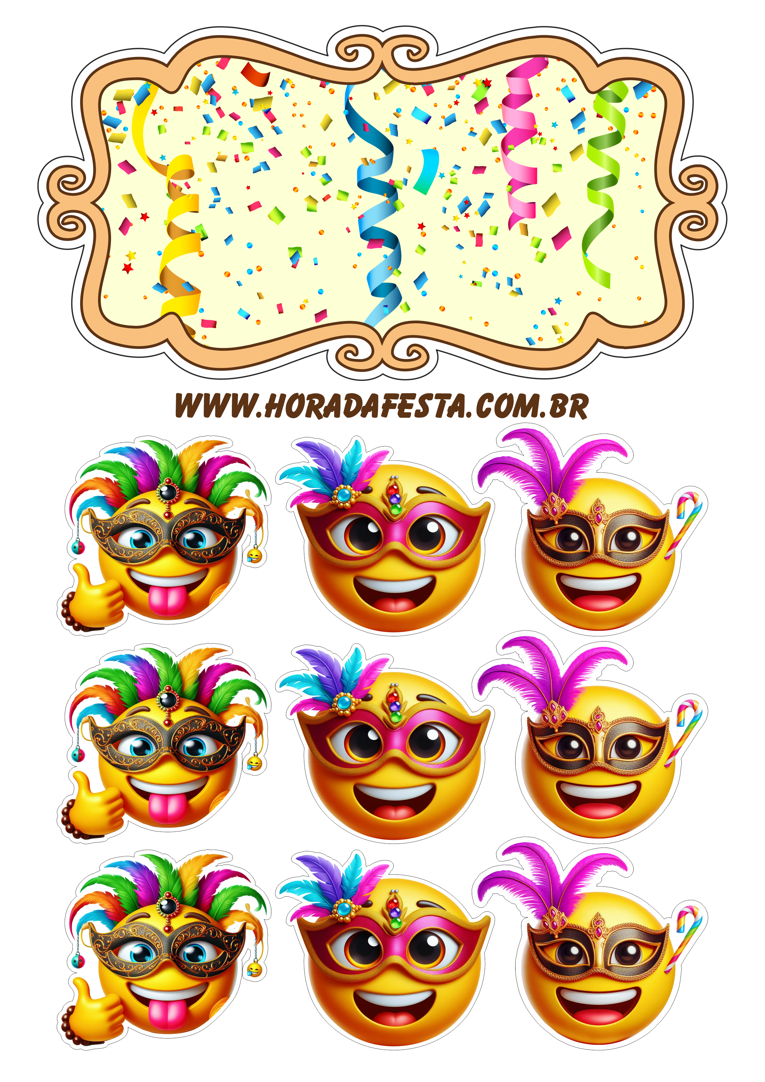 Carnaval 2024 emojis divertidos topo de bolo baile de máscaras design png