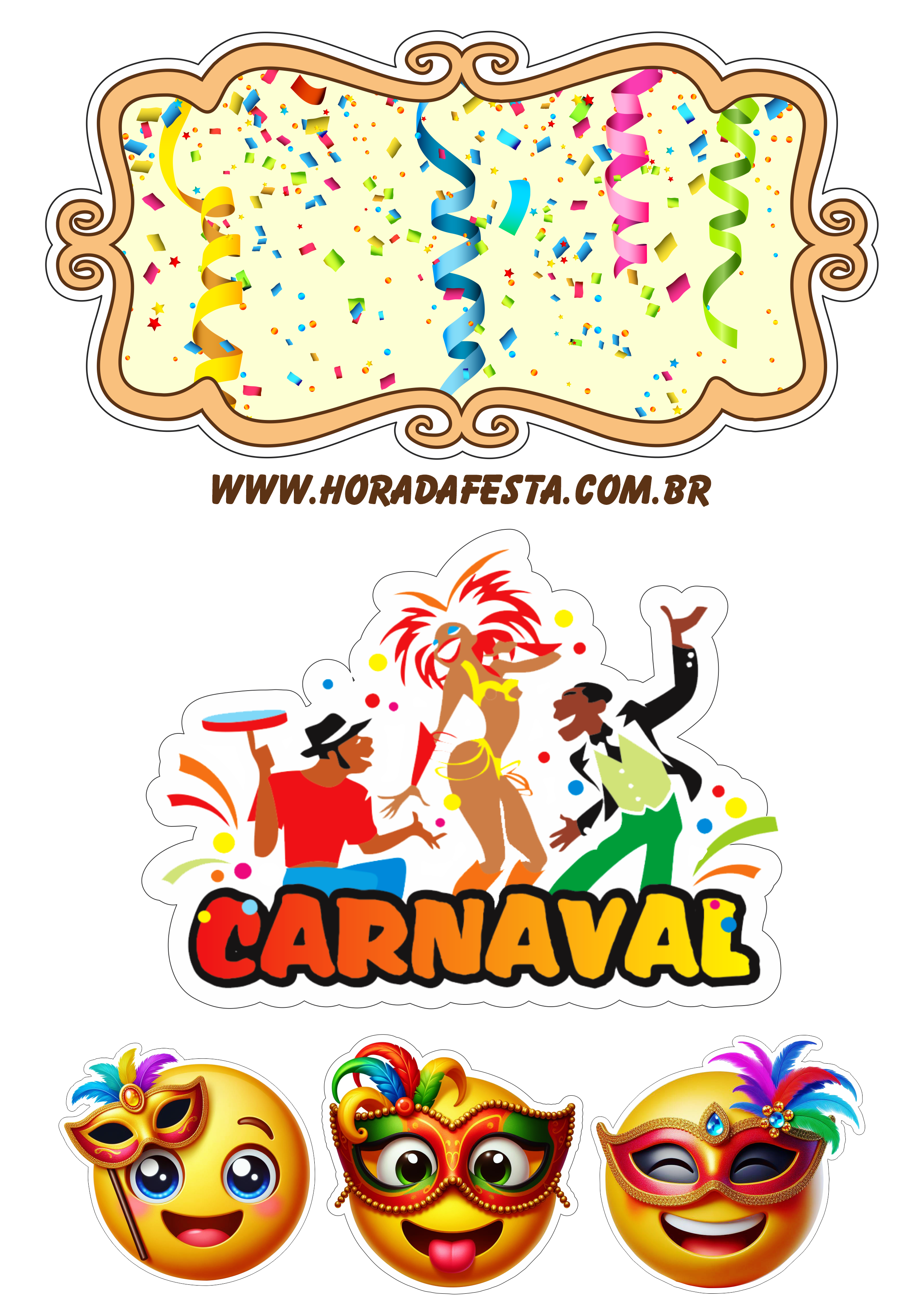 Carnaval 2024 emojis divertidos topo de bolo baile de máscaras design grátis png