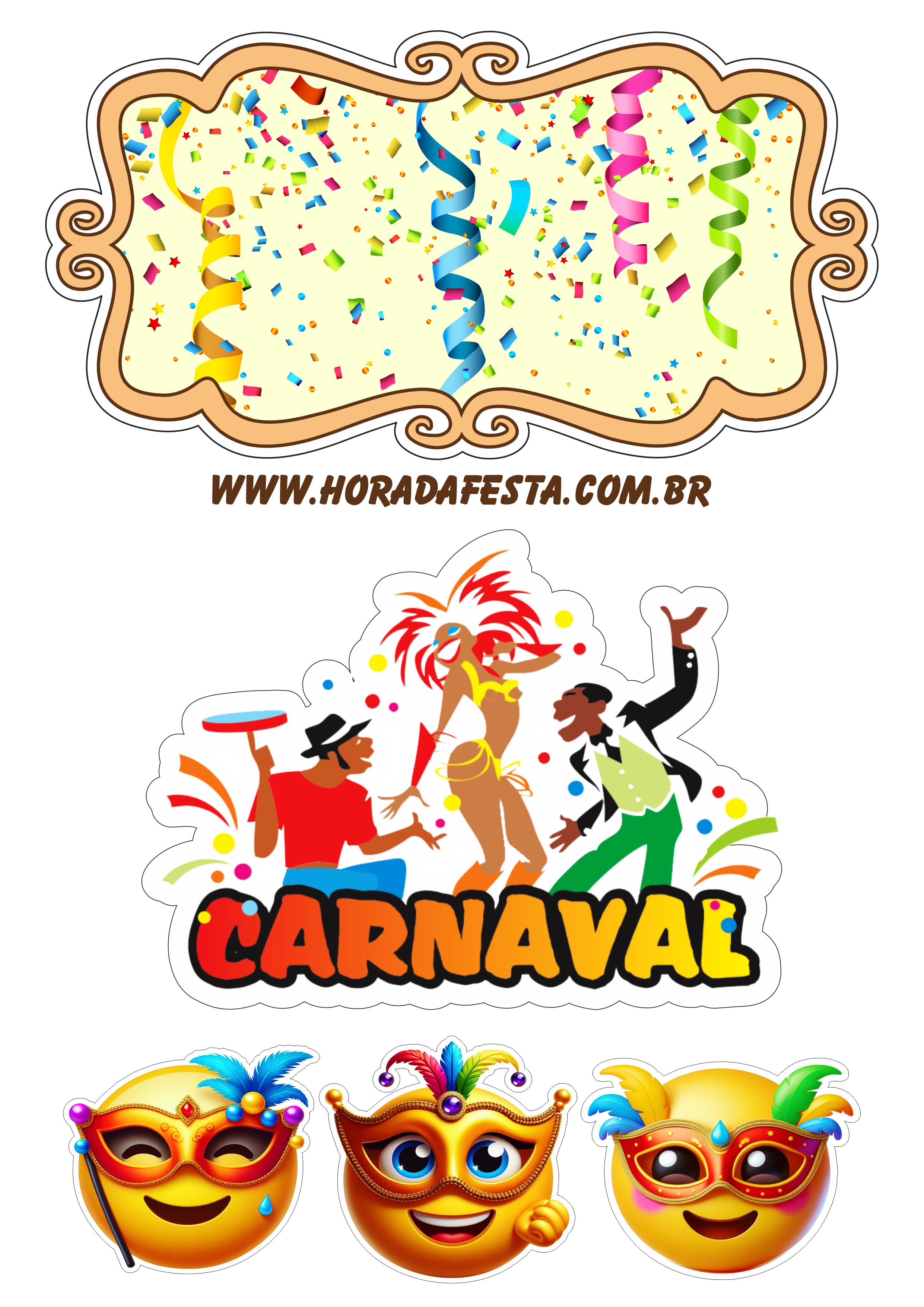 Carnaval 2024 emojis divertidos topo de bolo baile de máscaras design grátis free png