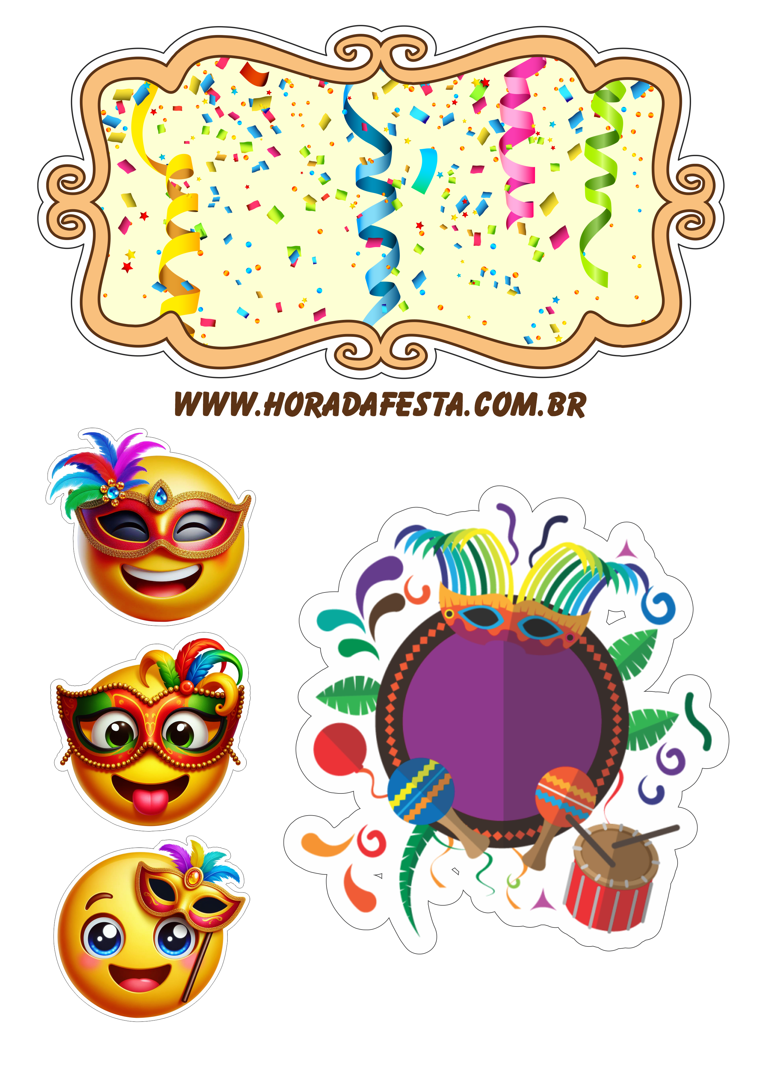 Carnaval 2024 emojis divertidos topo de bolo baile de máscaras renda extra com personalizados artes gráficas png