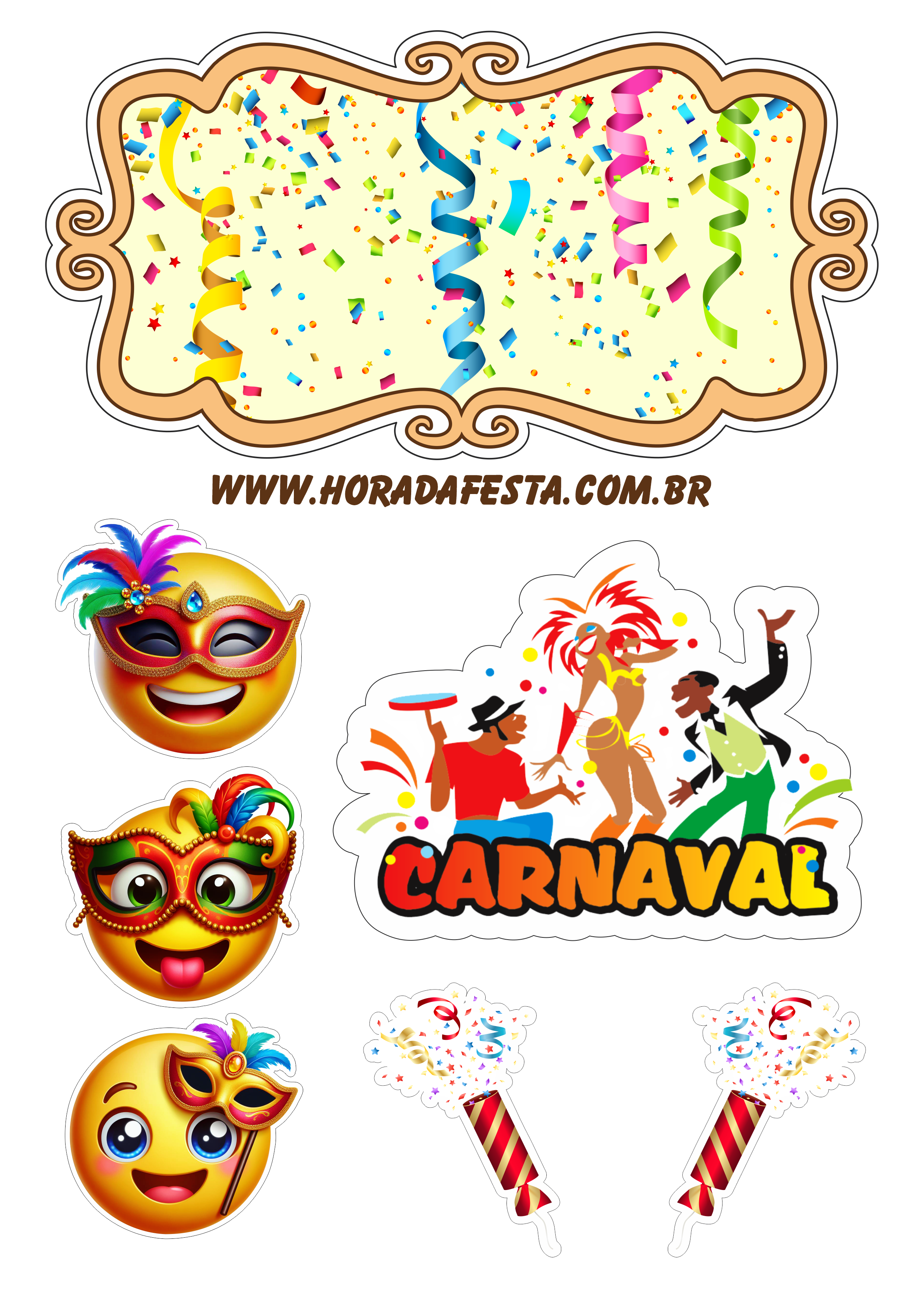 Carnaval 2024 emojis divertidos topo de bolo baile de máscaras renda extra com personalizados artes gráficas para imprimir png
