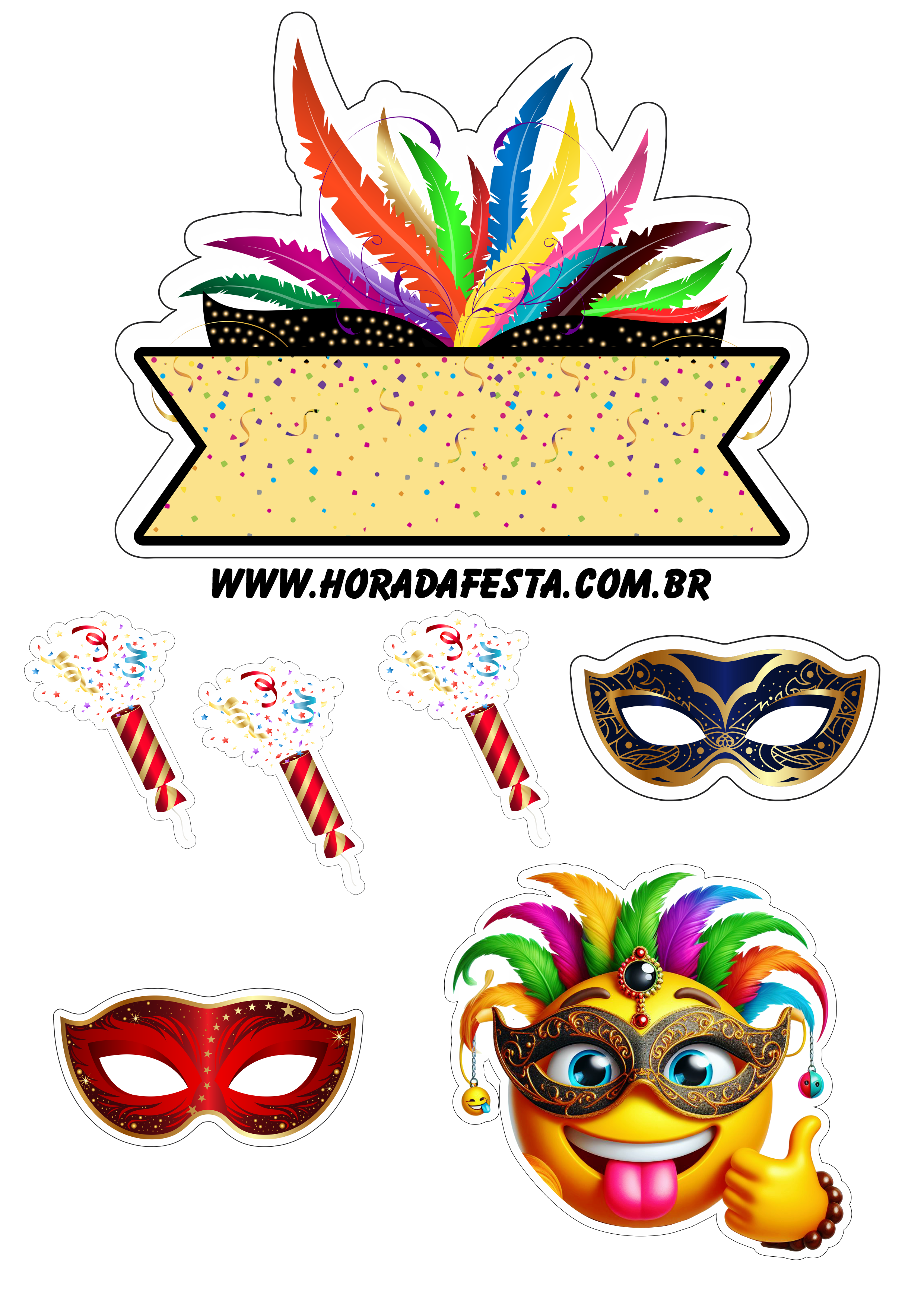 Carnaval 2024 emojis topo de bolo para imprimir png