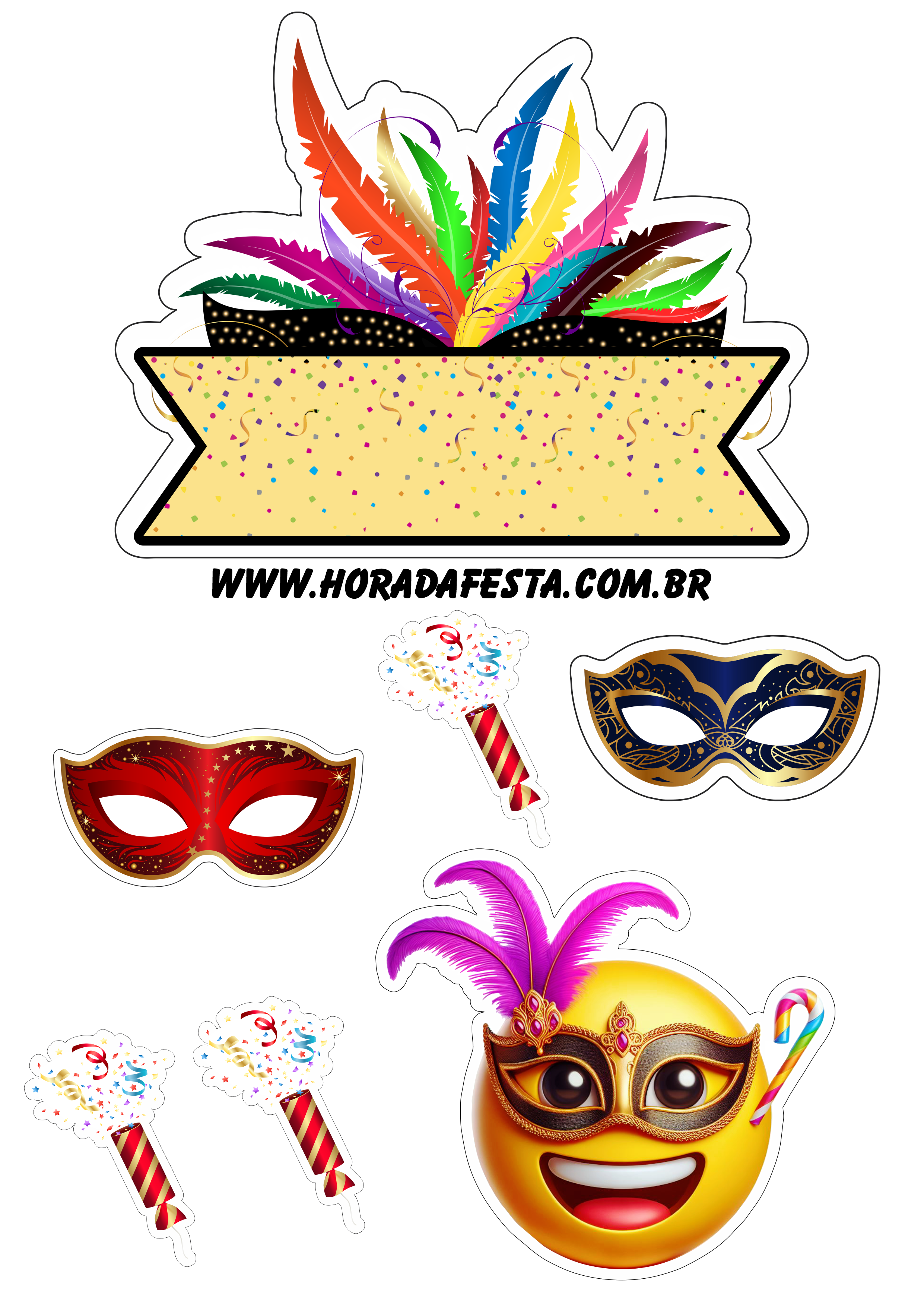 Carnaval 2024 emojis topo de bolo para imprimir máscara png