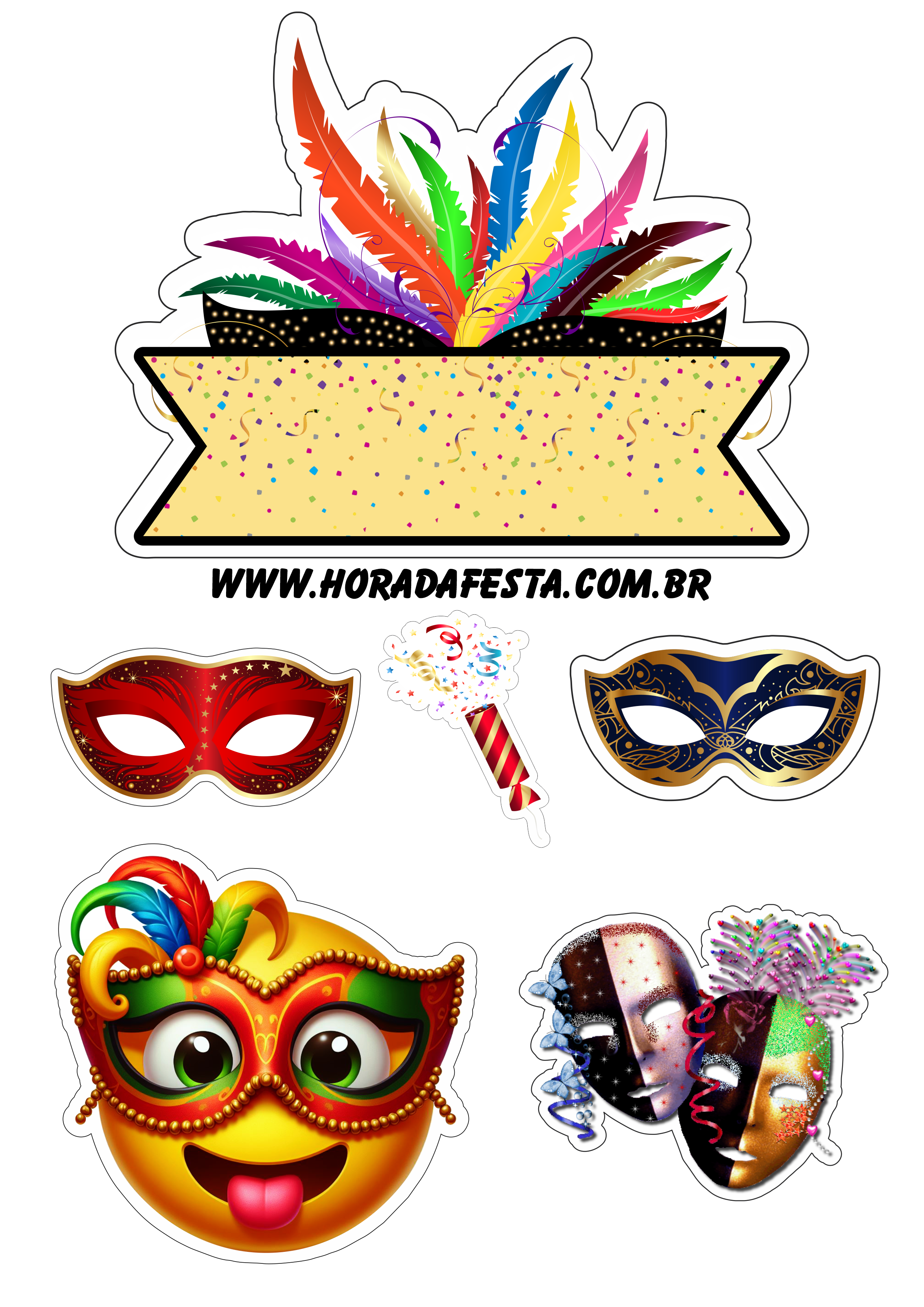 Carnaval 2024 emojis topo de bolo para imprimir máscara fazendo a nossa festa png