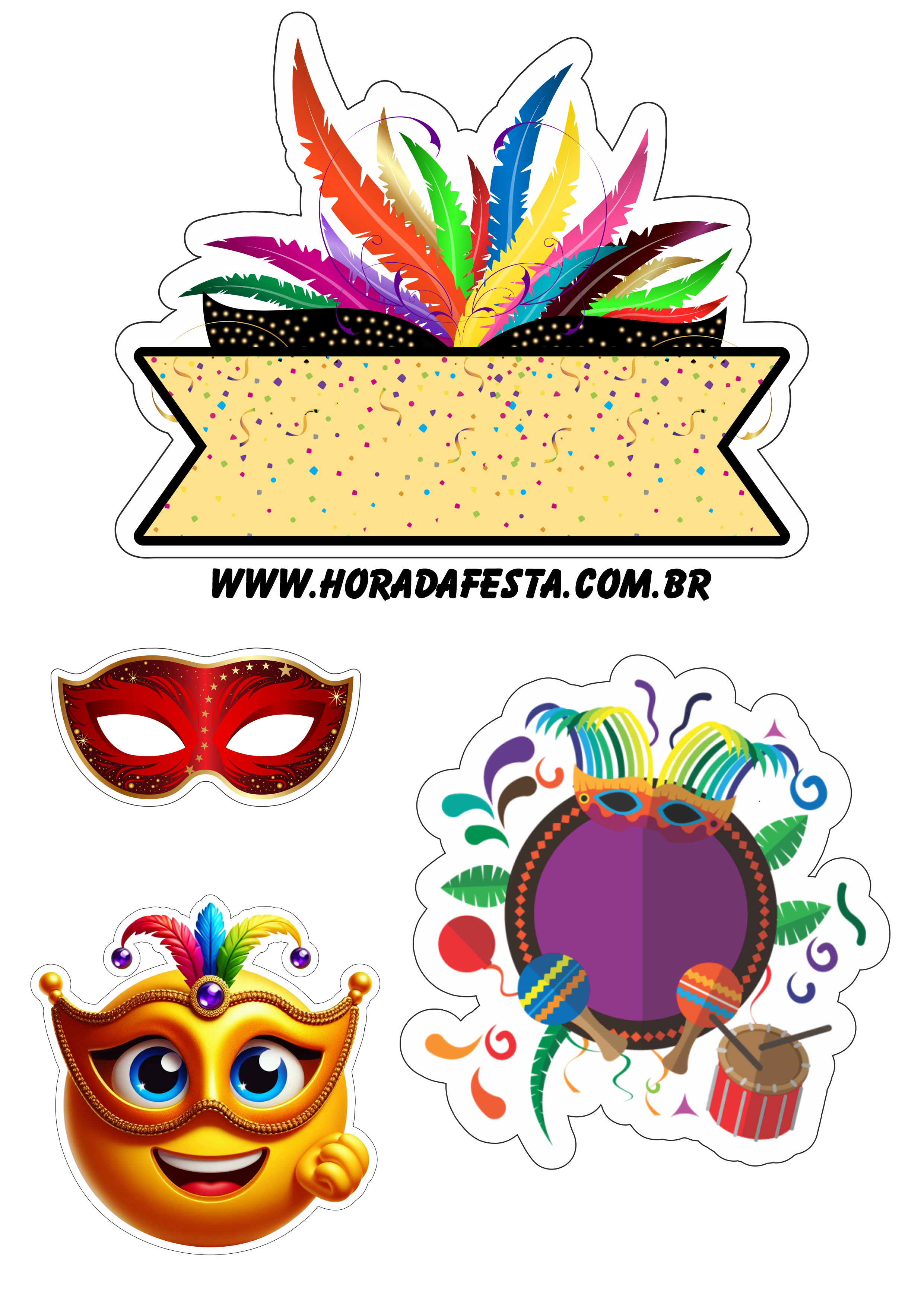 Carnaval 2024 emojis topo de bolo para imprimir máscara hora da festa png