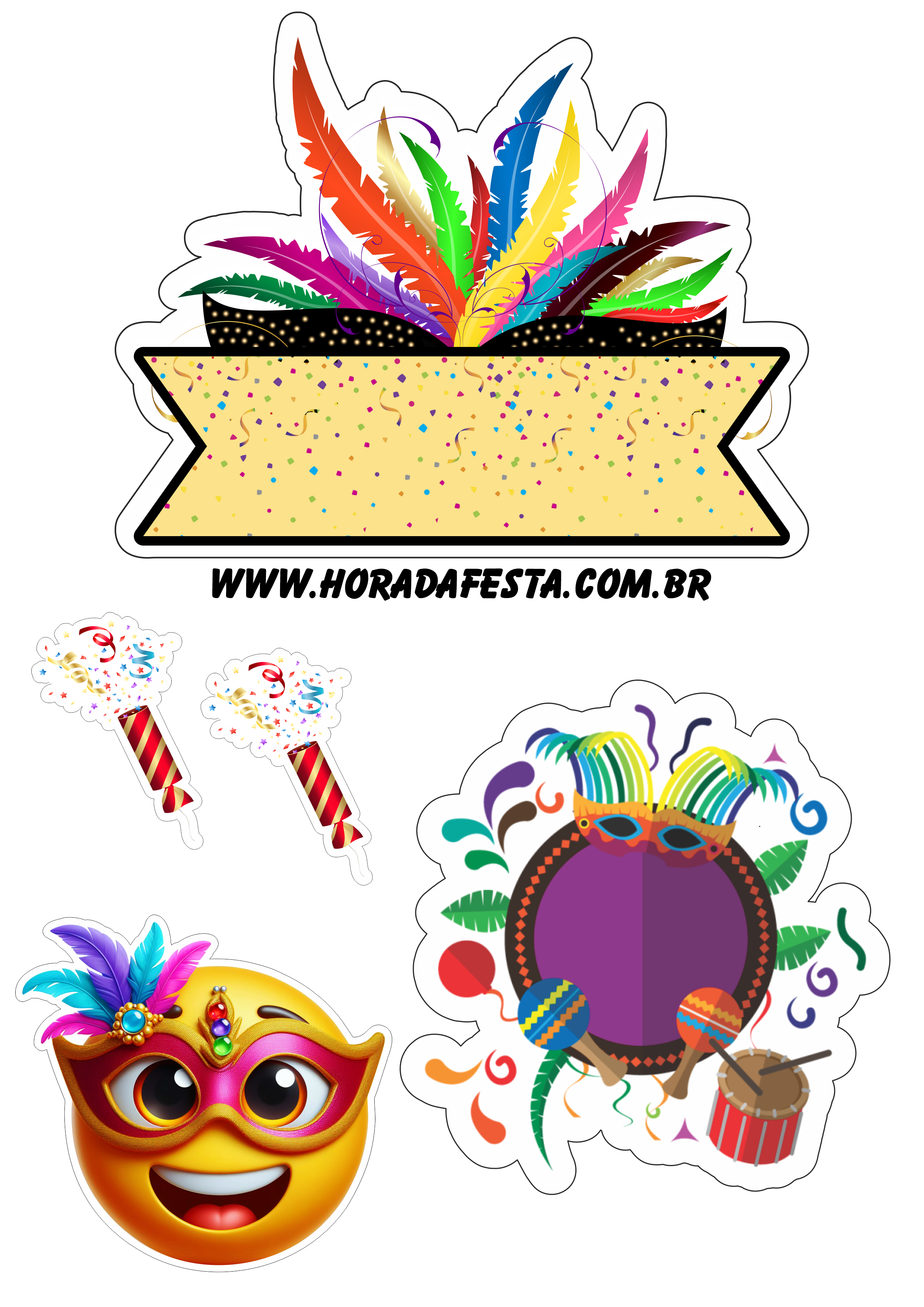 Carnaval 2024 emojis topo de bolo para imprimir máscara hora da festa aniversário png
