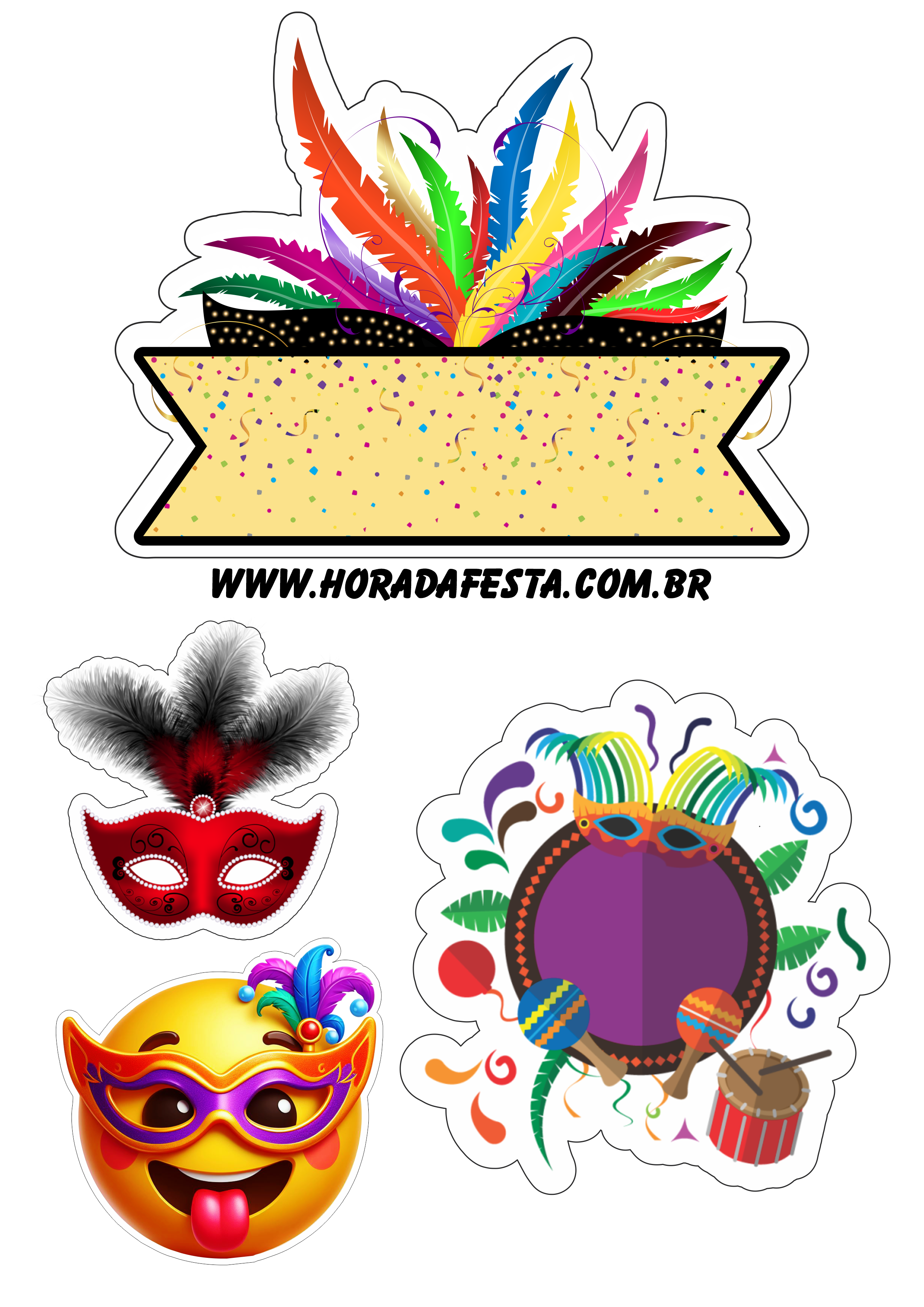 Carnaval 2024 emojis topo de bolo para imprimir máscara hora da festa aniversário papelaria png