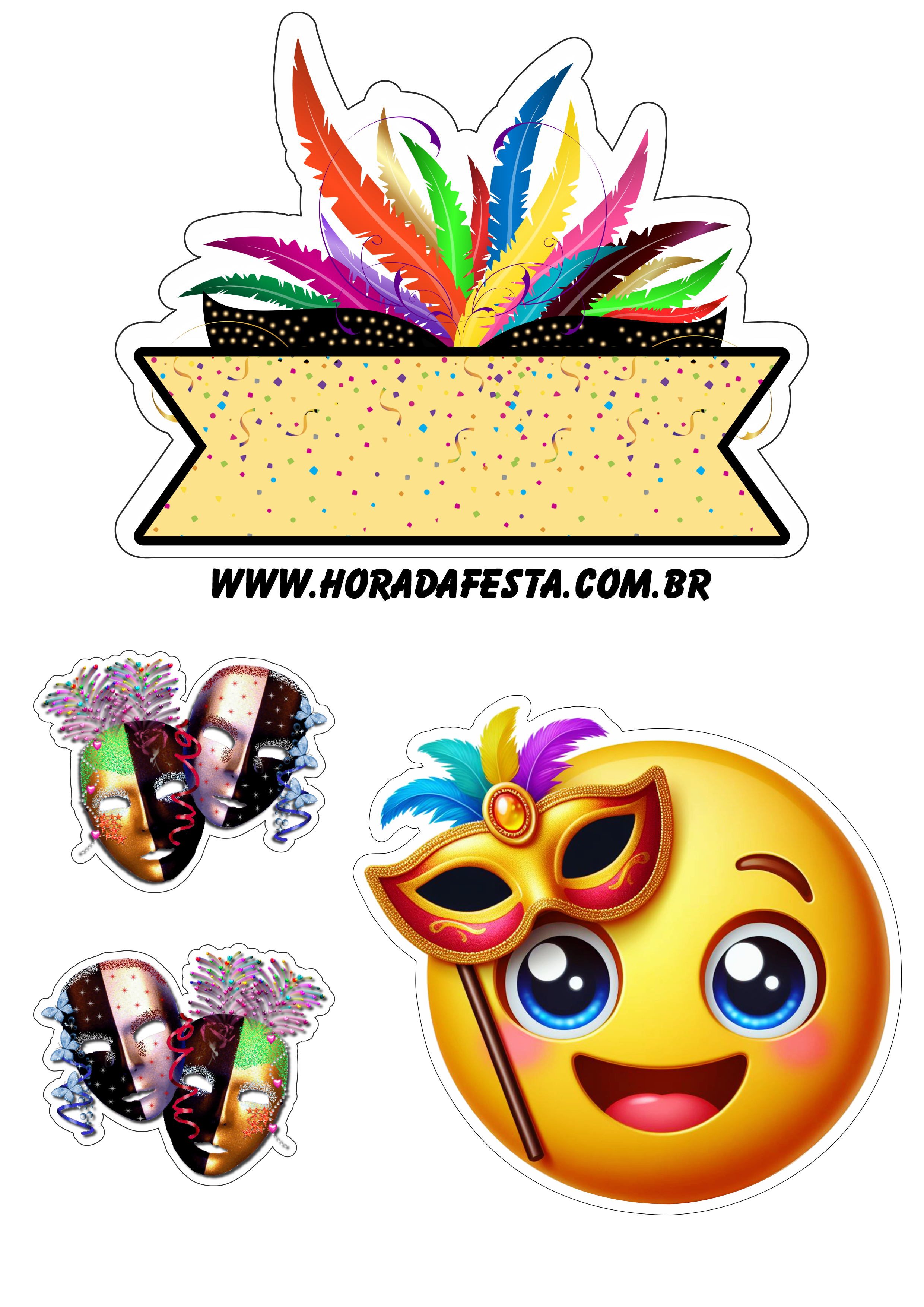 Carnaval 2024 emojis topo de bolo para imprimir máscara hora da festa aniversário papelaria criativa png