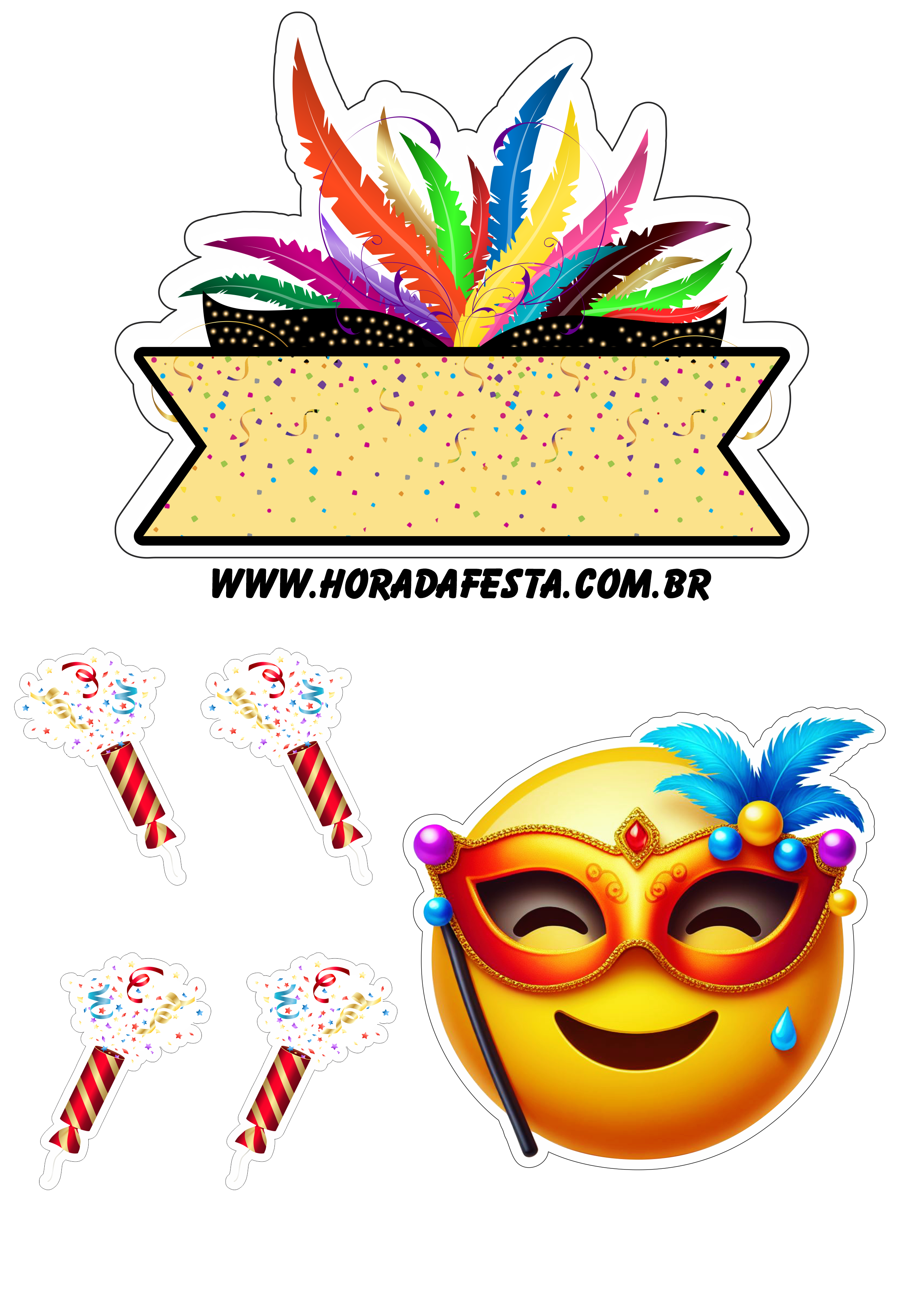 Carnaval 2024 emojis topo de bolo para imprimir máscara hora da festa aniversário papelaria criativa personalizados png