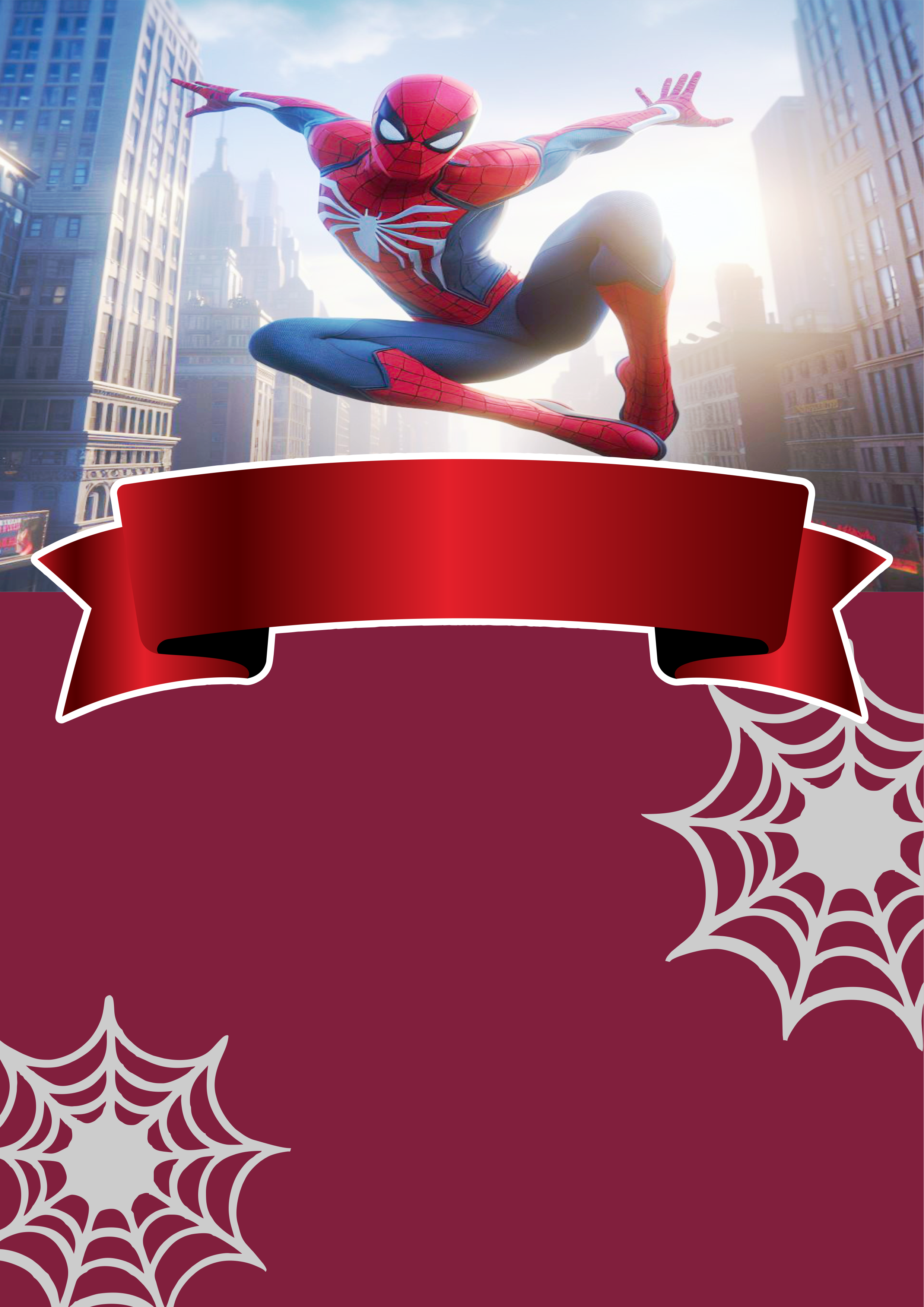 Convite Digital de aniversário para whatsapp Homem-aranha Spider-man super herói Marvel comics pronto para editar png