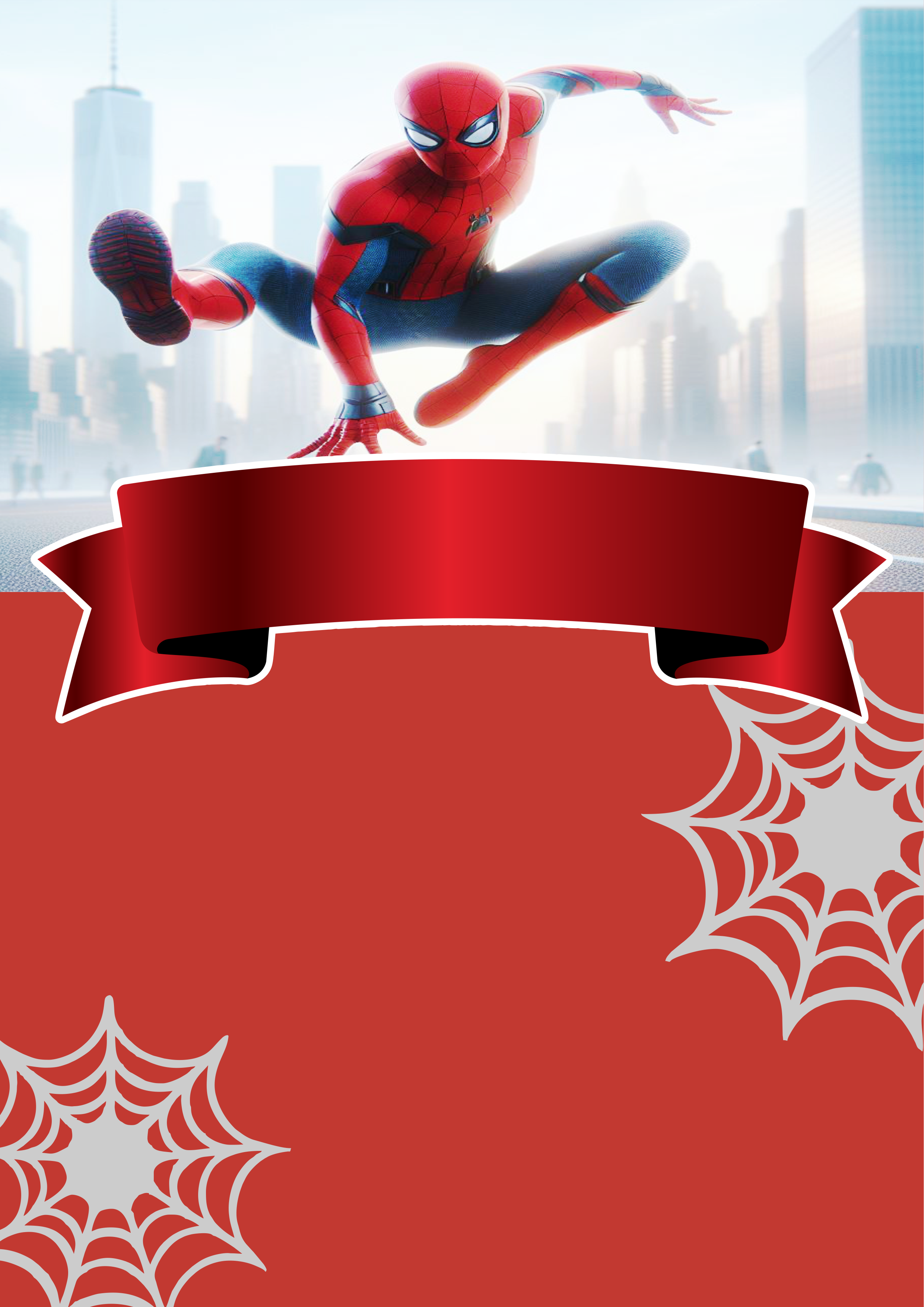 Convite Digital de aniversário para whatsapp Homem-aranha Spider-man super herói Marvel comics pronto para editar e imprimir png