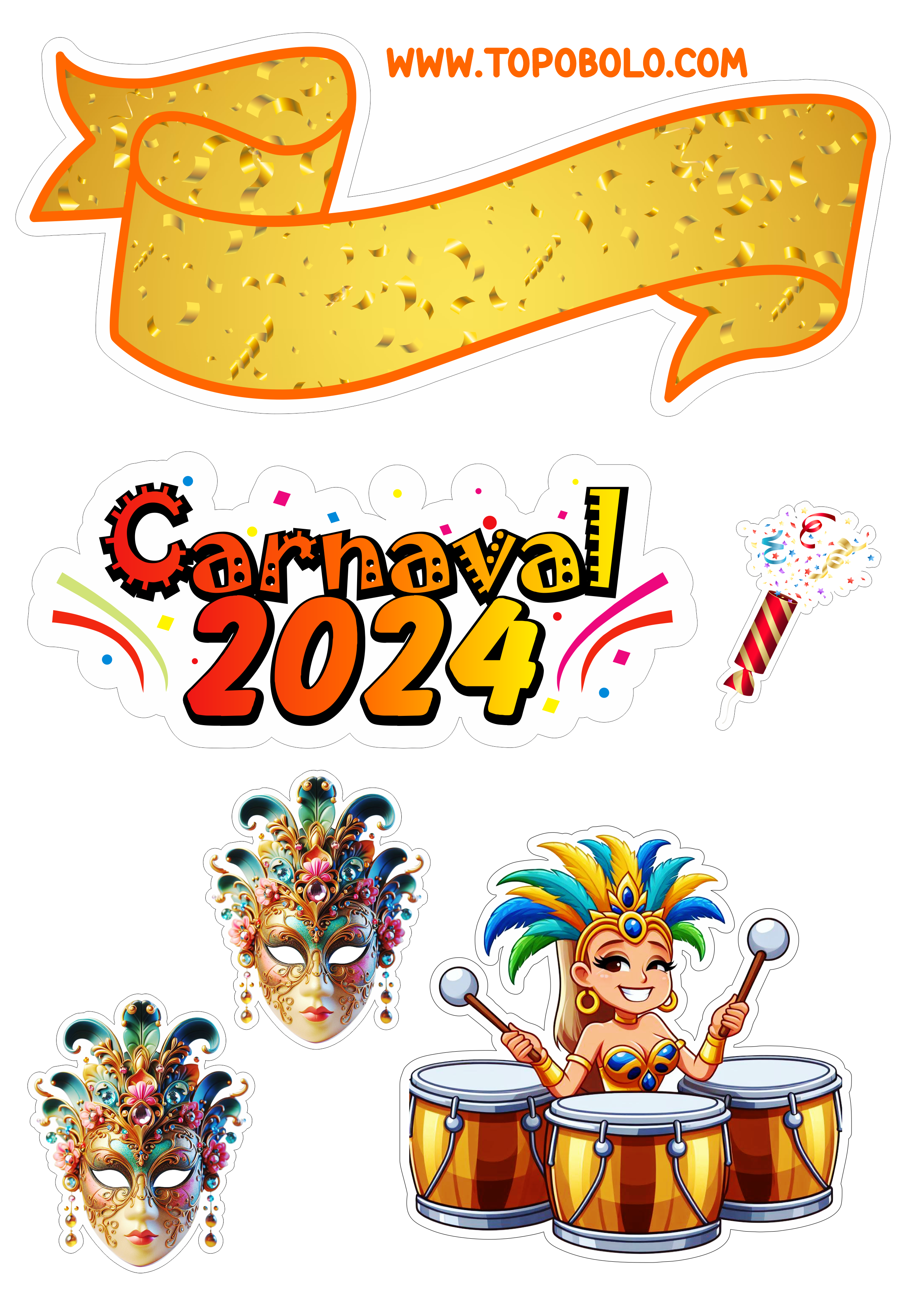 Topo de bolo carnaval 2024 decoração de aniversário png