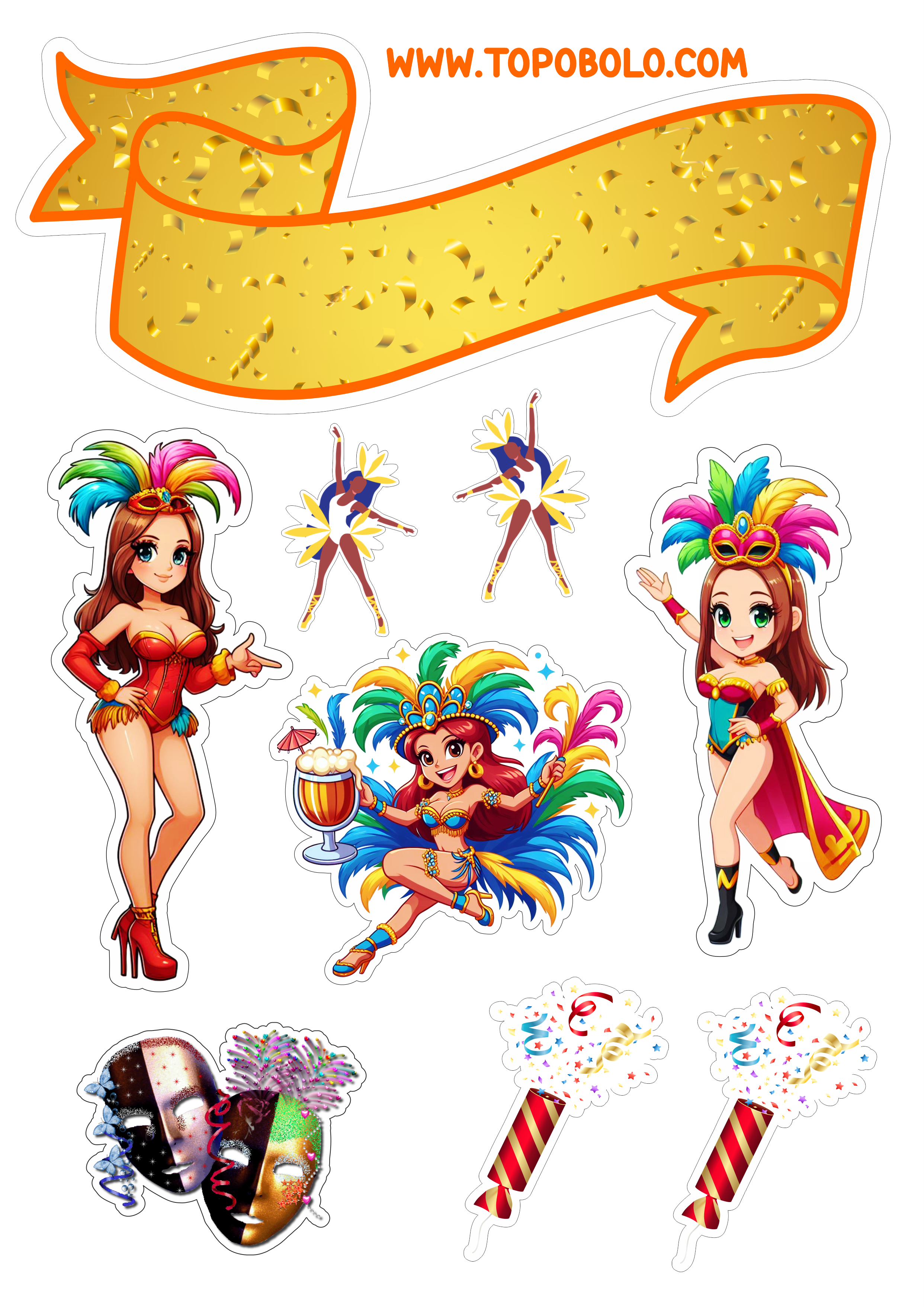 Carnaval 2024 decoração topo de bolo png image mulher com fantasia de carnaval papelaria criativa máscara escola de samba