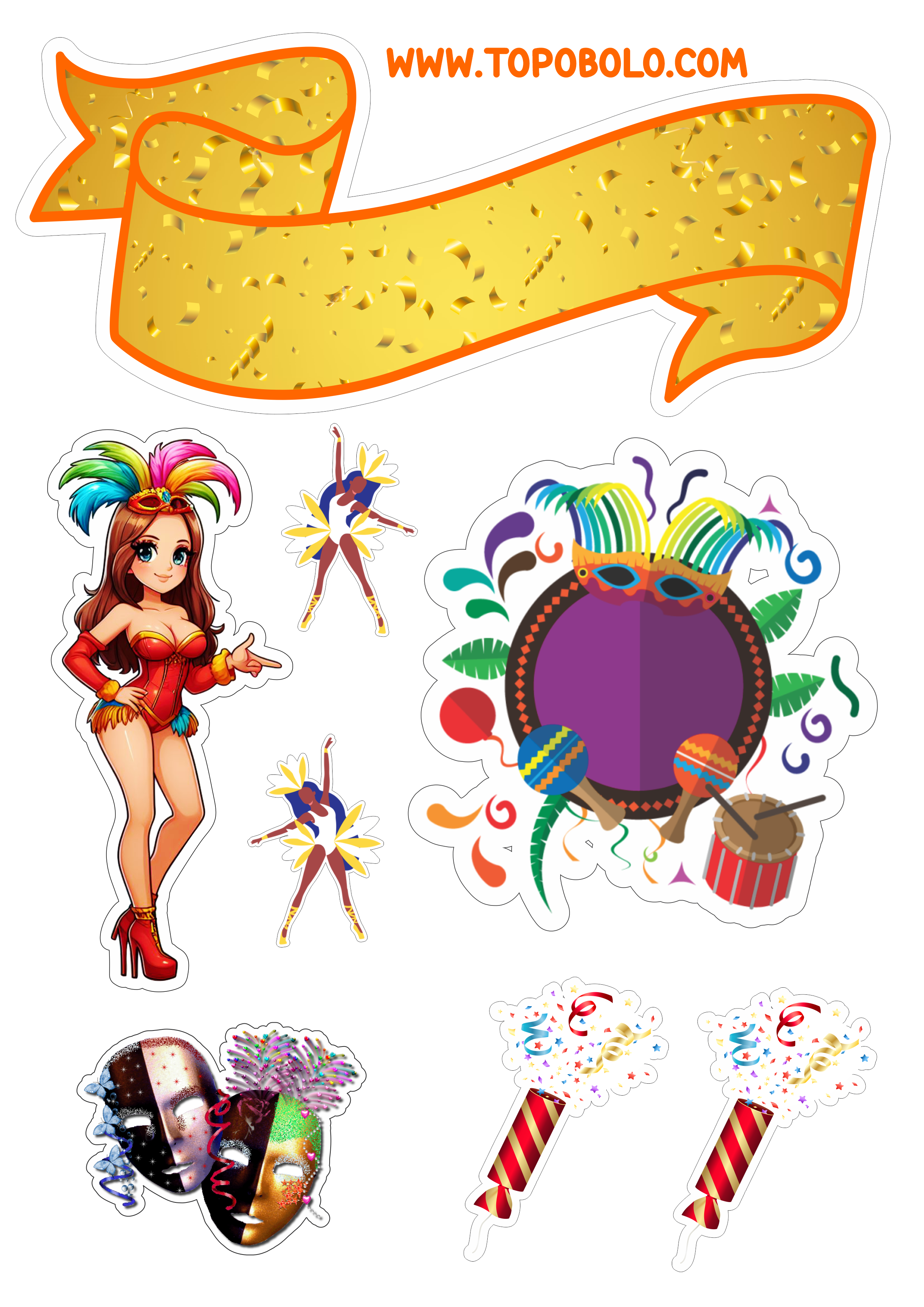 Carnaval 2024 decoração topo de bolo png image mulher com fantasia de carnaval papelaria criativa máscara escola de samba festa personalizada