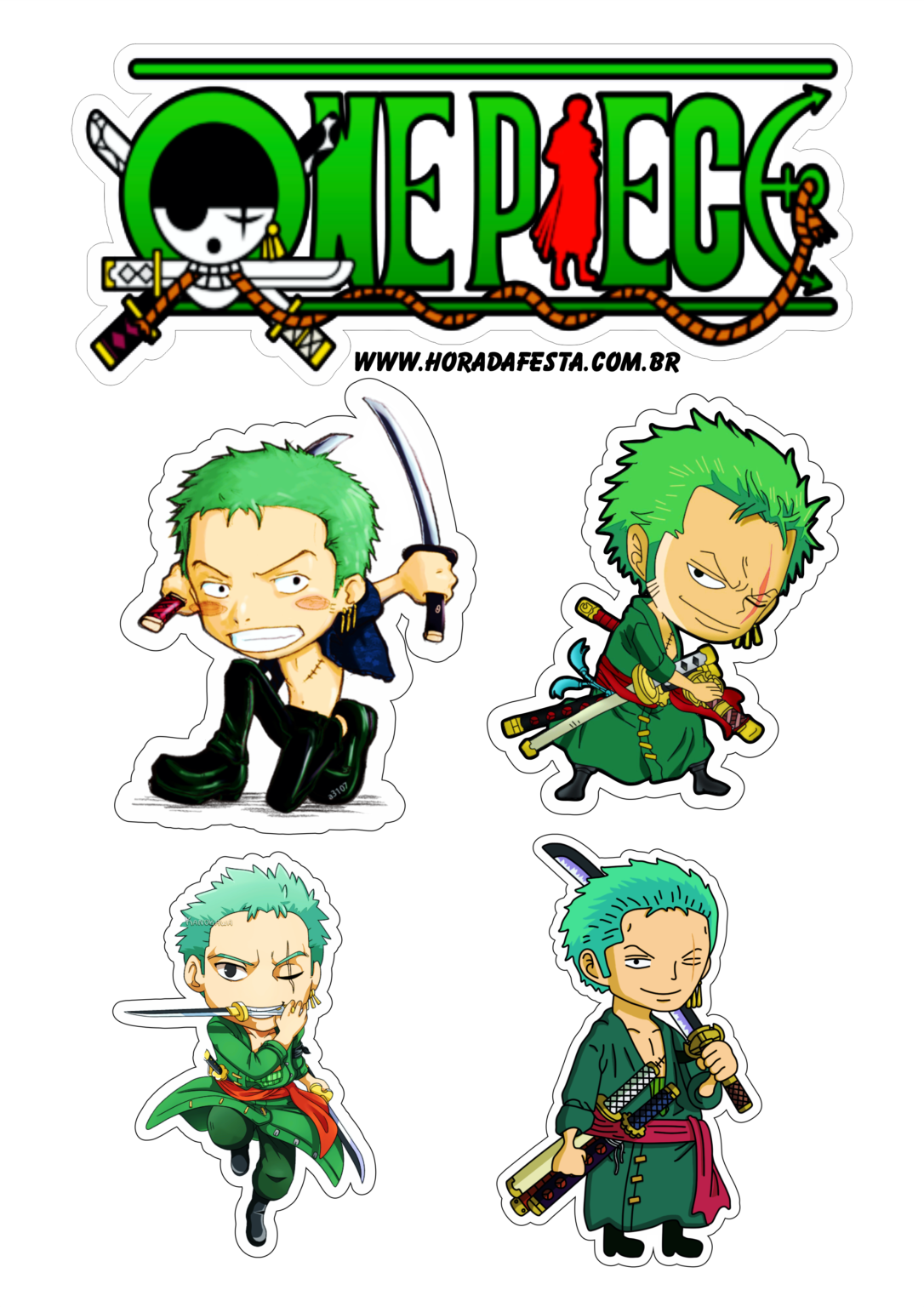 One piece topo de bolo para imprimir Roronoa Zoro decoração de ...