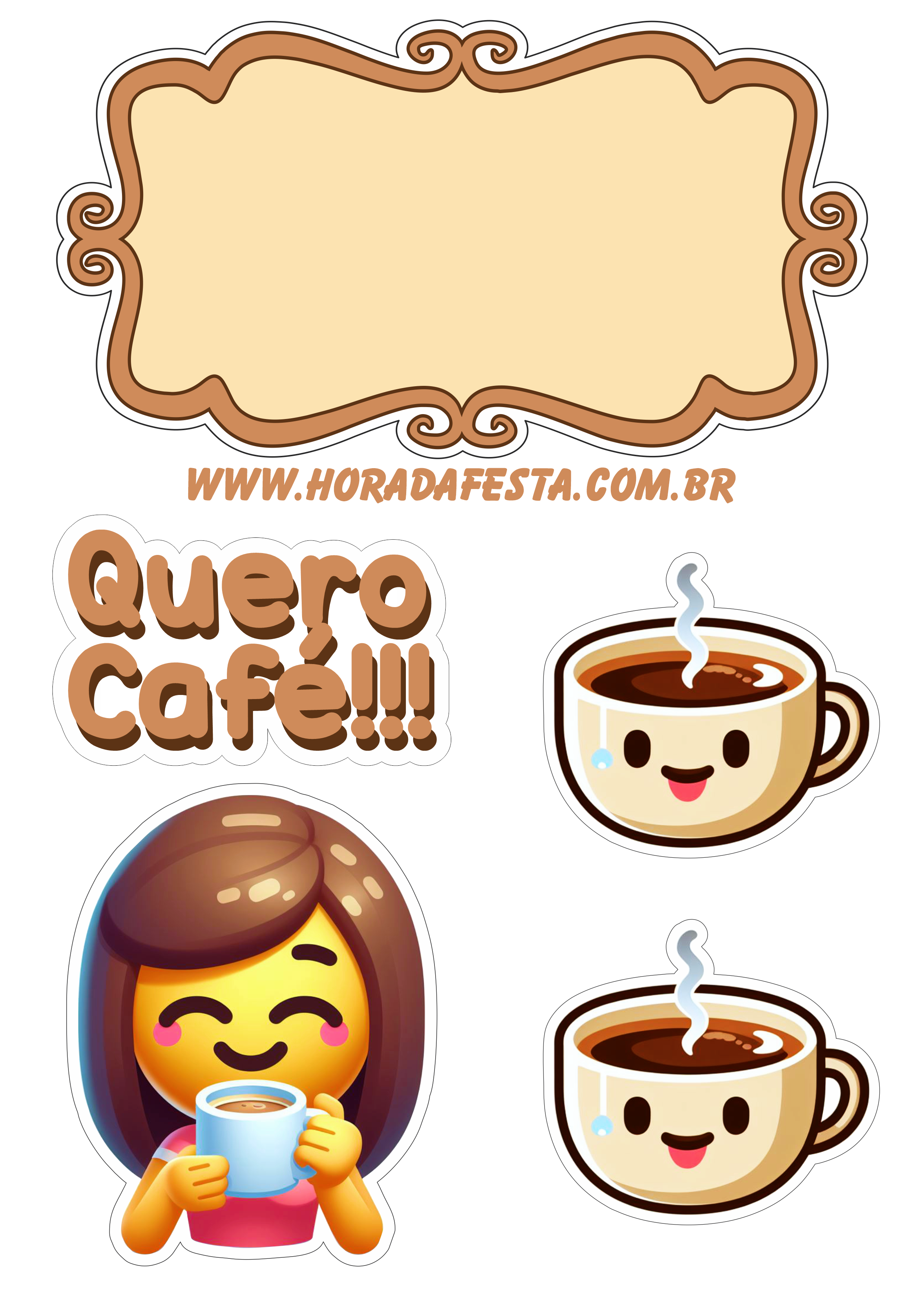 Emojis engraçados topo de bolo para imprimir cafezinho festa pronta png
