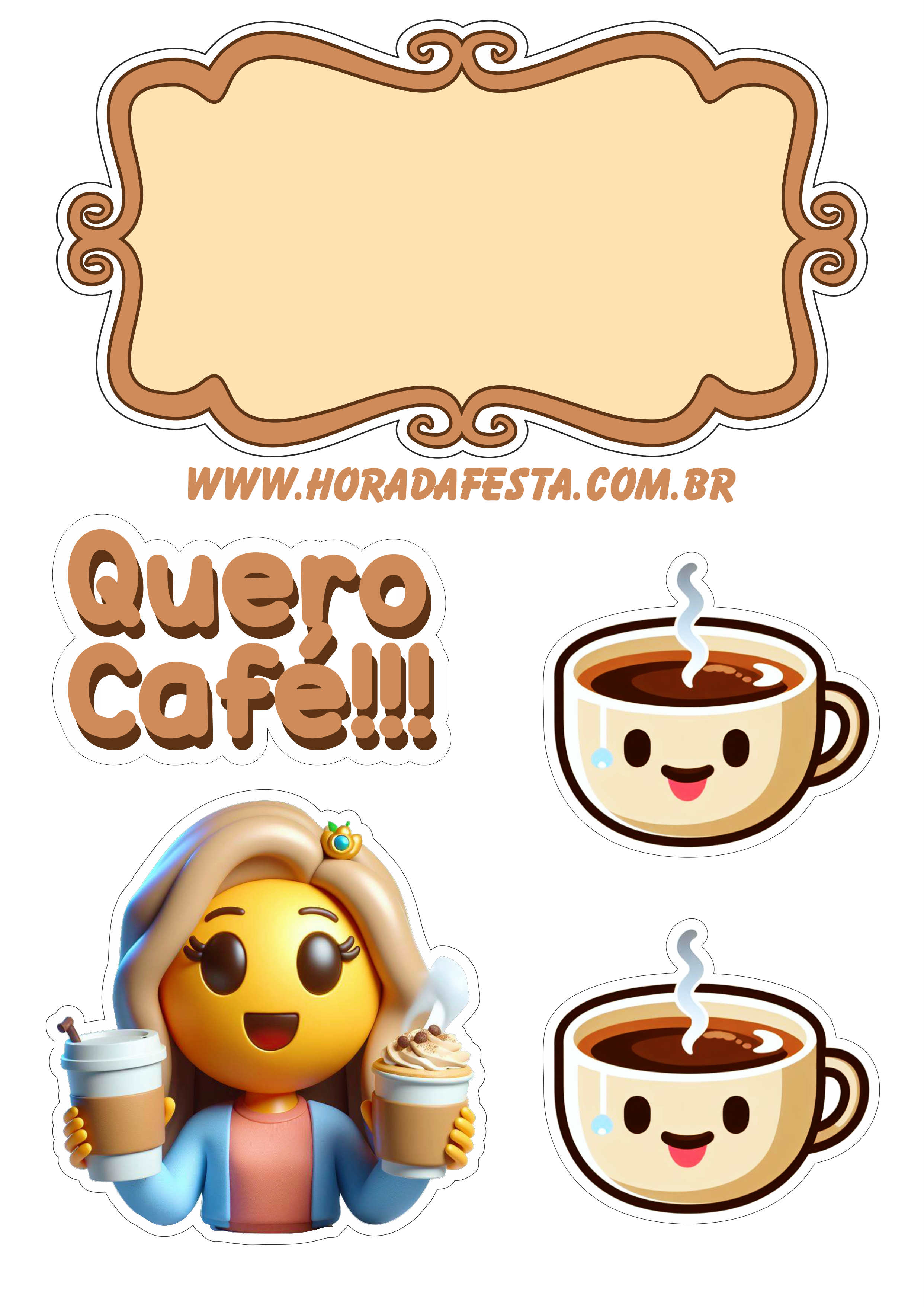 Emojis engraçados topo de bolo para imprimir cafezinho decoração de festa png