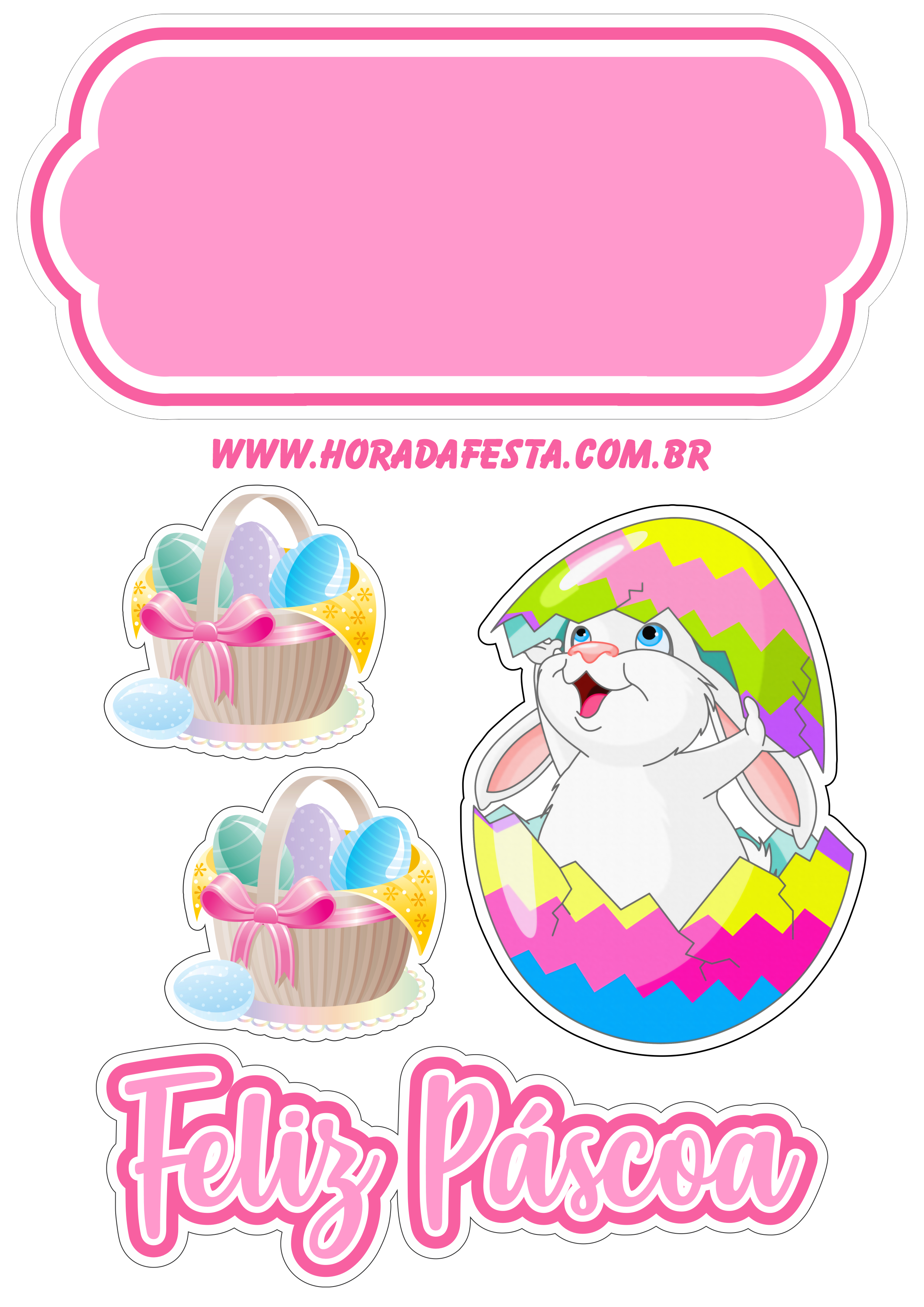 Topo de bolo Coelhinho da páscoa rosa ovos de chocolate tema de aniversário renda extra com personalizados artes gráficas design png