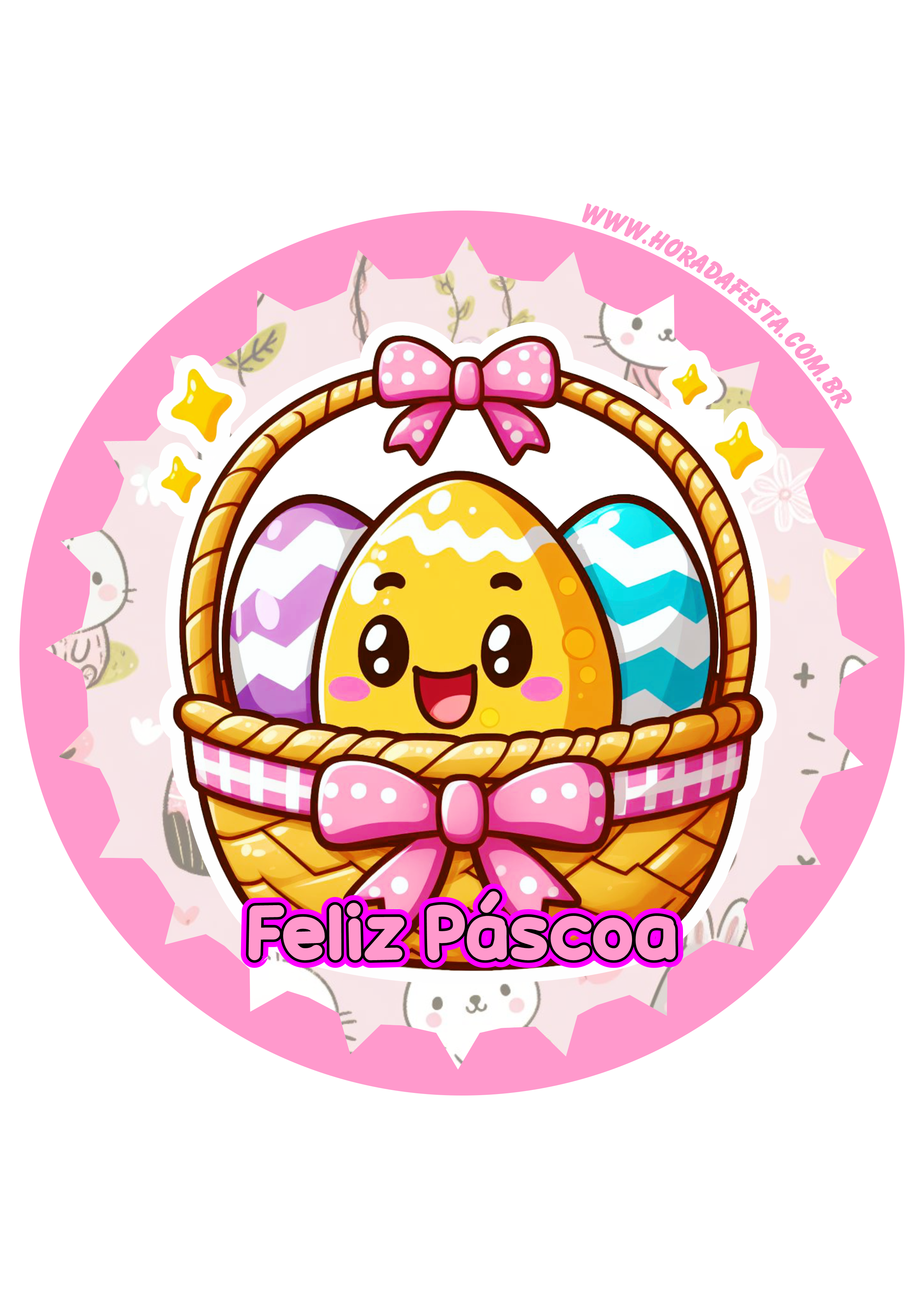 Coelhinho da páscoa adesivo rosa redondo tag sticker painel decoração png