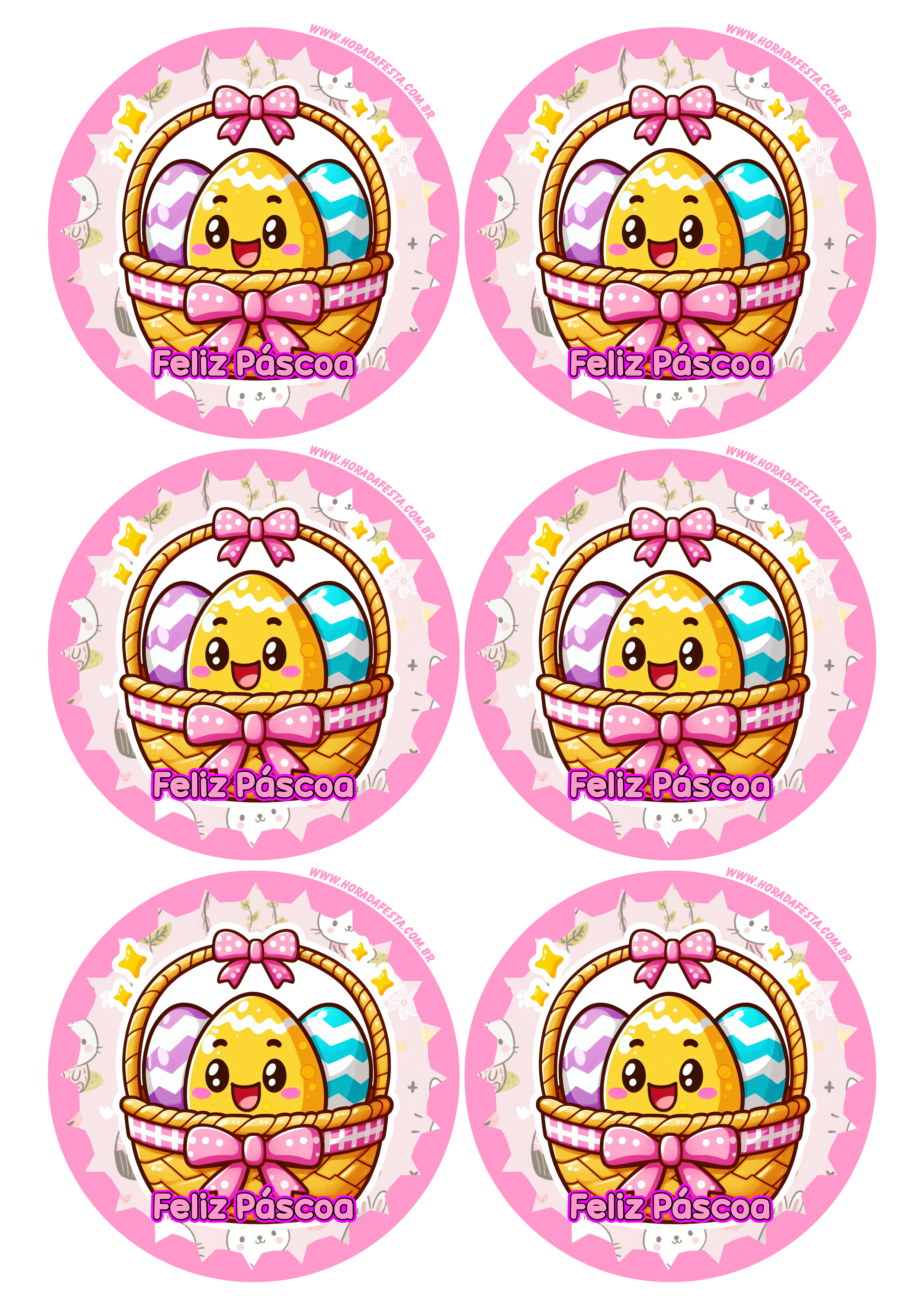 Coelhinho da páscoa adesivo rosa redondo tag sticker decoração 6 imagens png