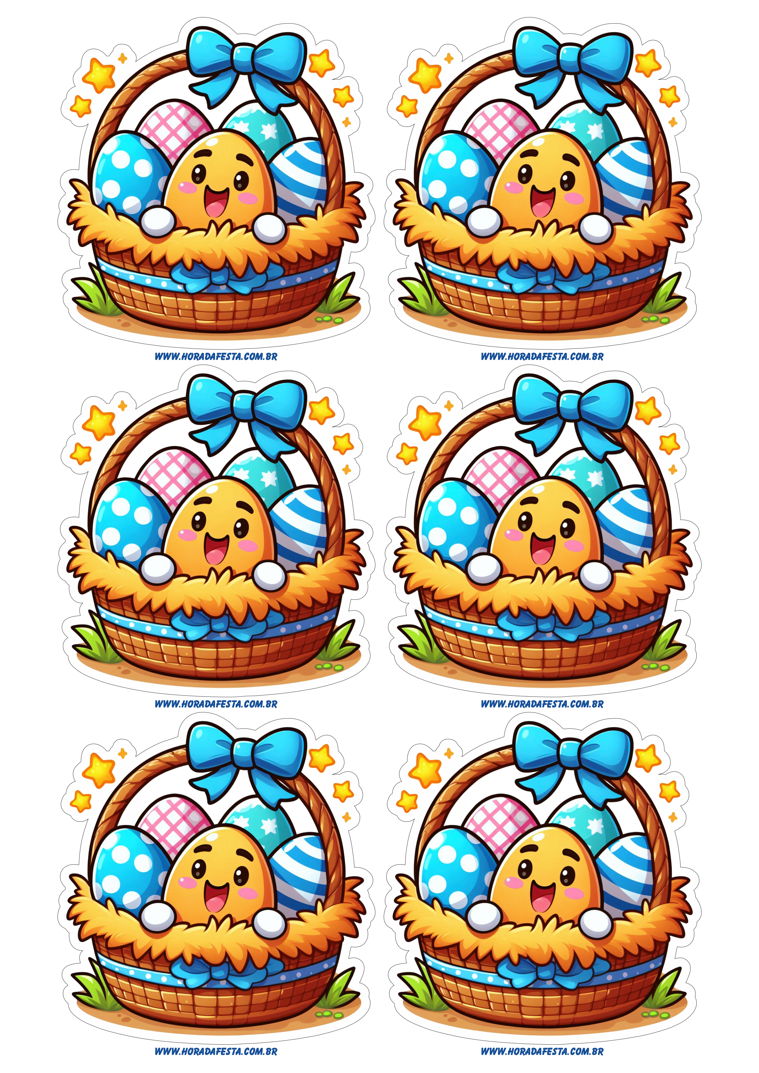Cesta de ovos de páscoa pronto para imprimir e decorar 6 imagens png