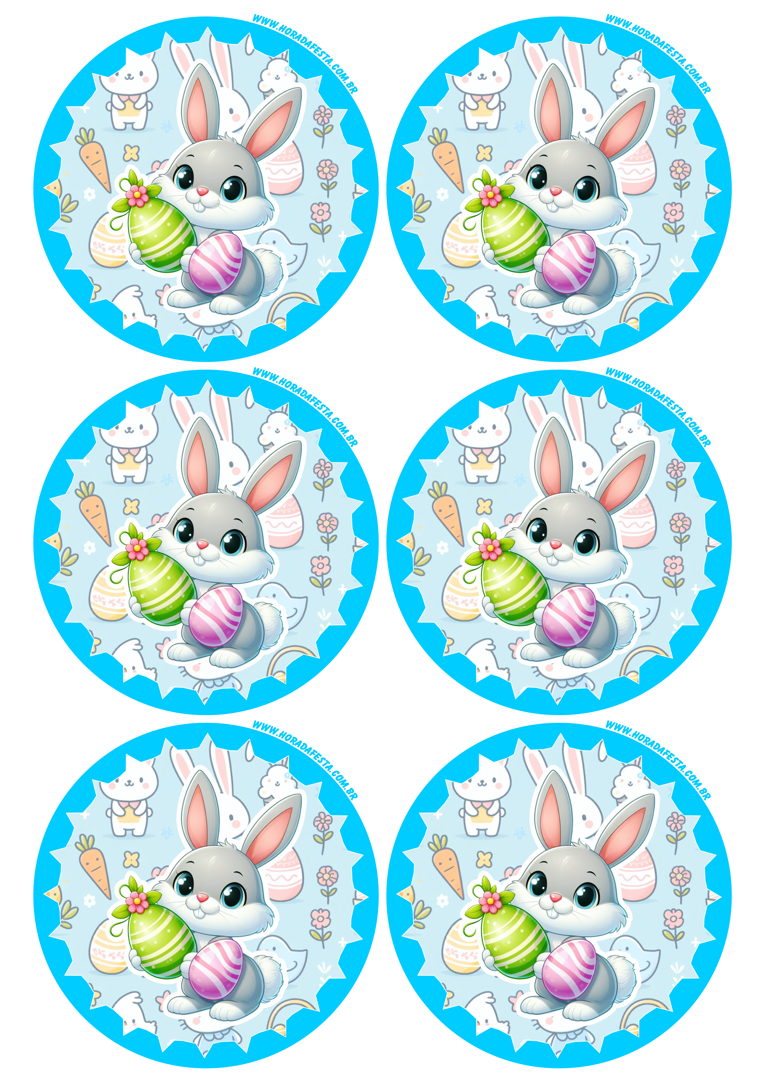 Coelhinho da páscoa adesivo azul redondo tag sticker decoração 6 imagens png