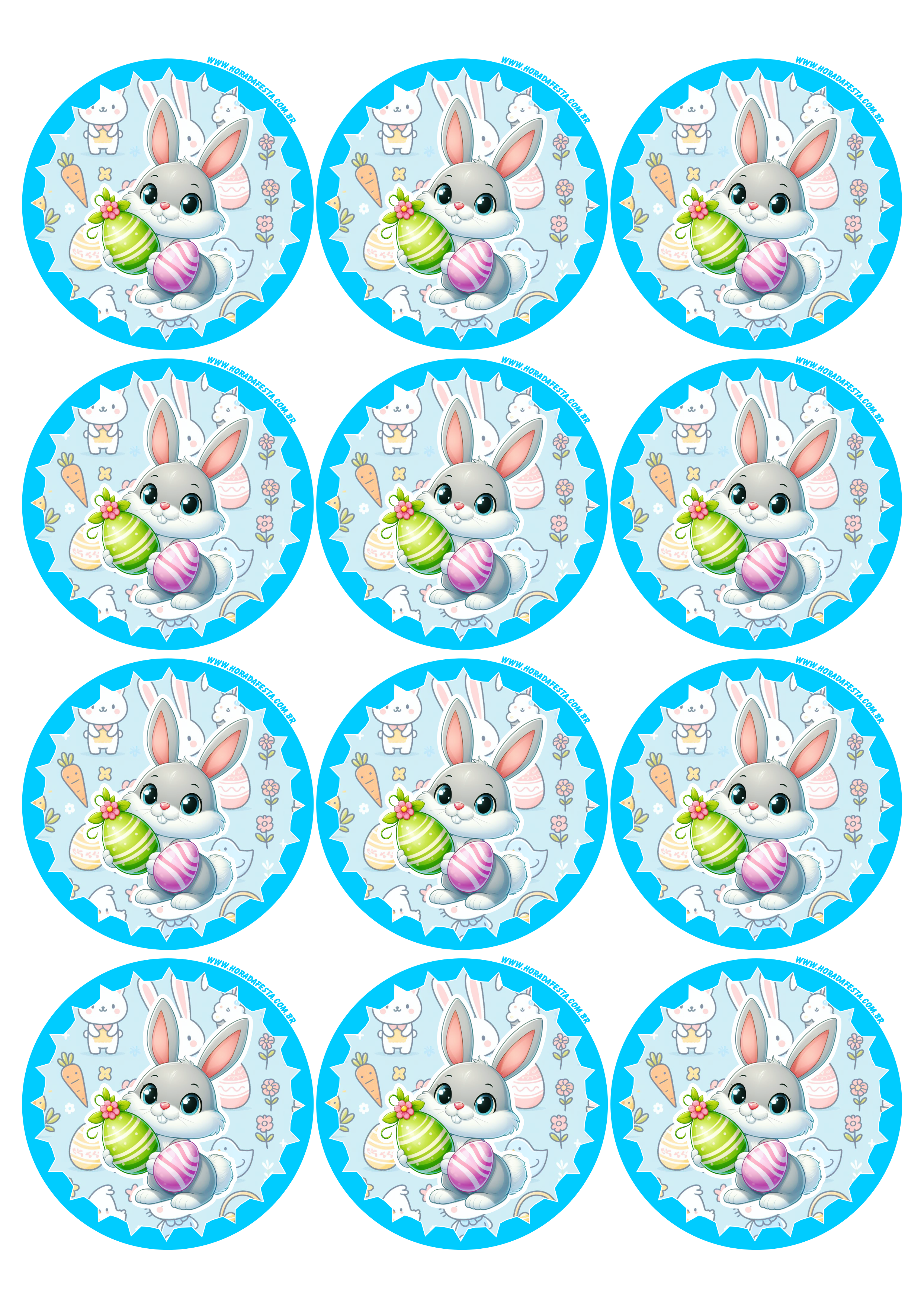 Coelhinho da páscoa adesivo azul redondo tag sticker decoração 12 imagens png