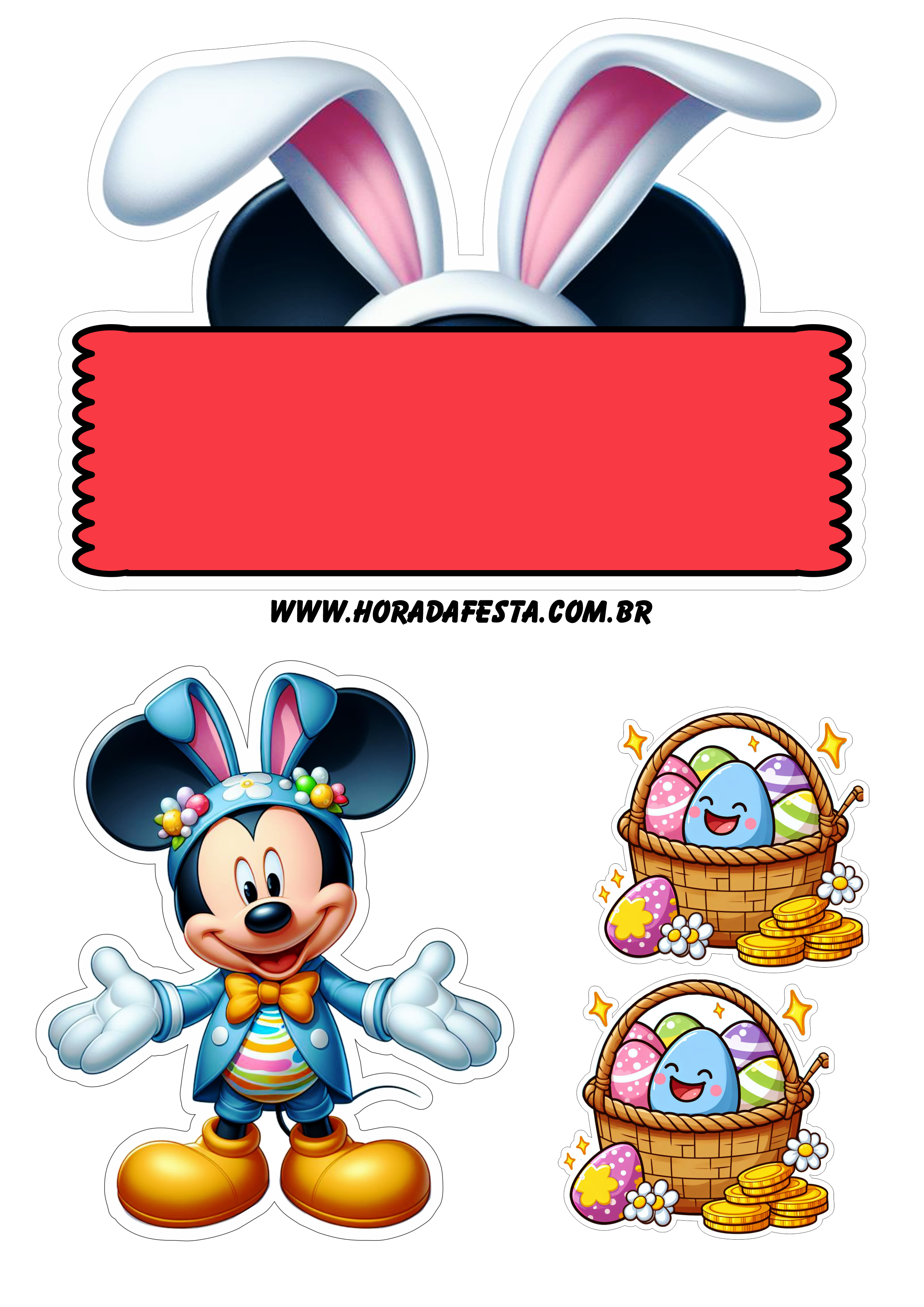 Mickey Mouse topo de bolo decoração de festa de páscoa cesta de ovos de chocolate hora da festa png