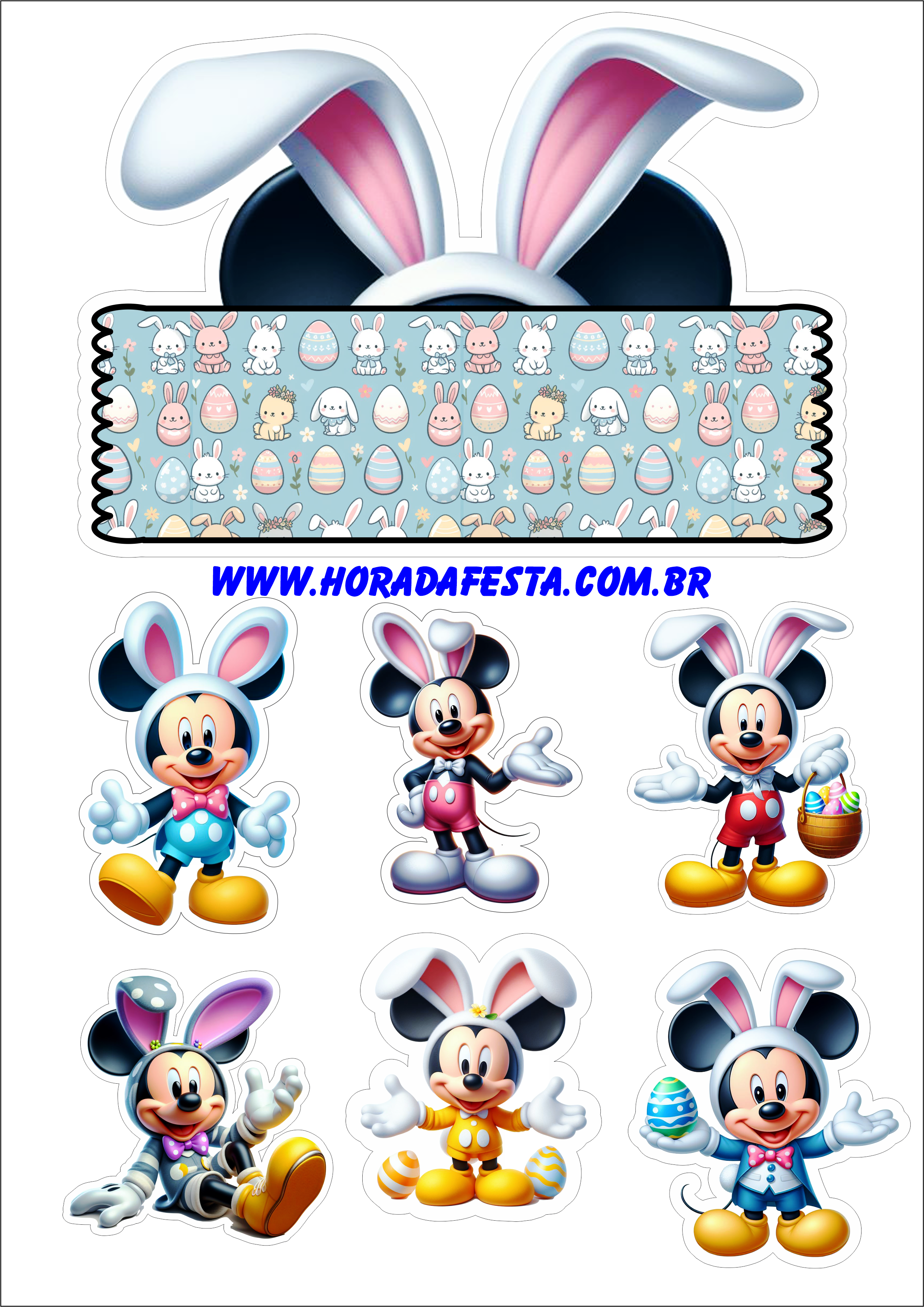 Feliz páscoa Mickey Mouse topo de bolo aniversário infantil desenho Disney png