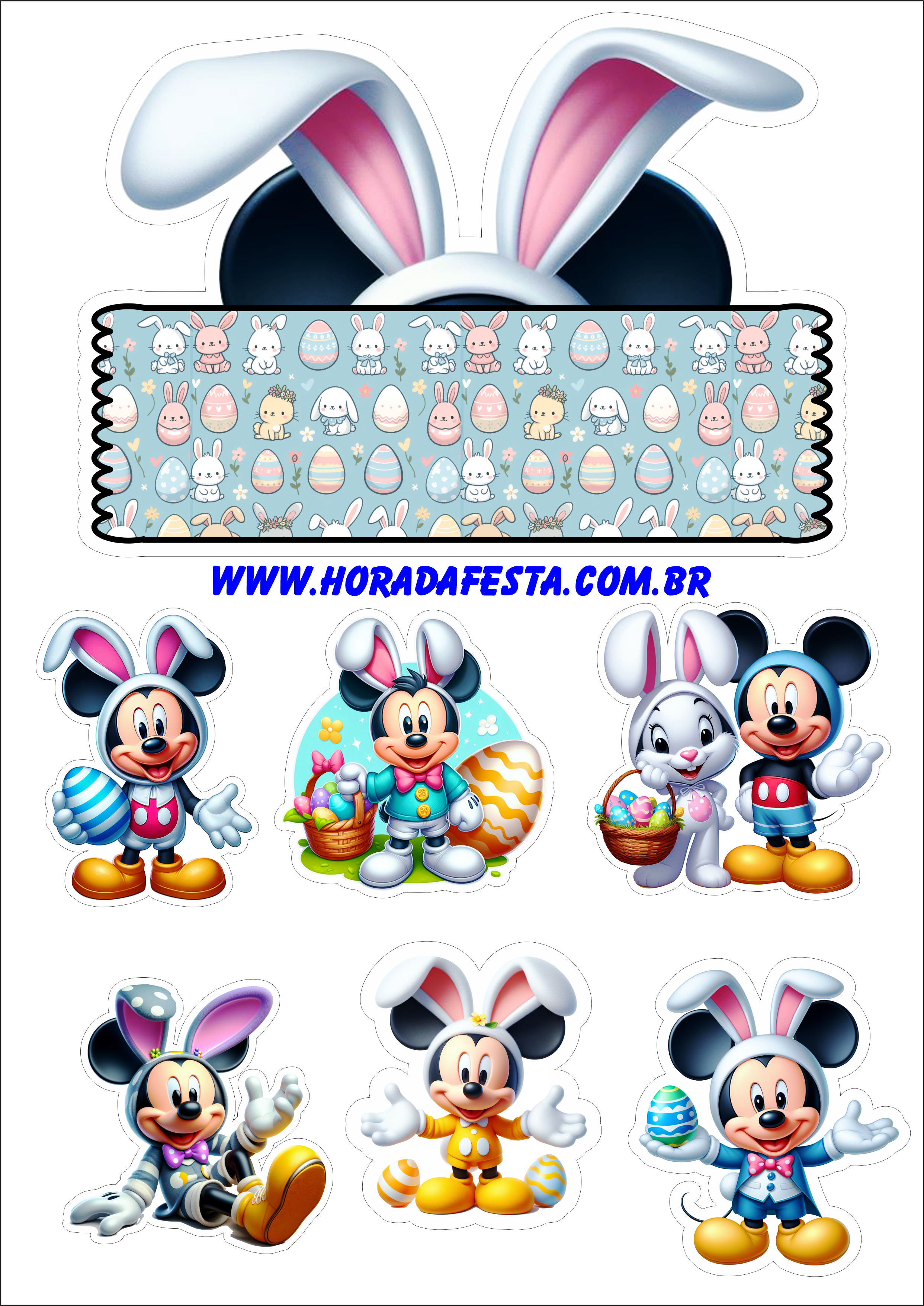 Feliz páscoa Mickey Mouse topo de bolo aniversário infantil desenho Disney festa pronta png