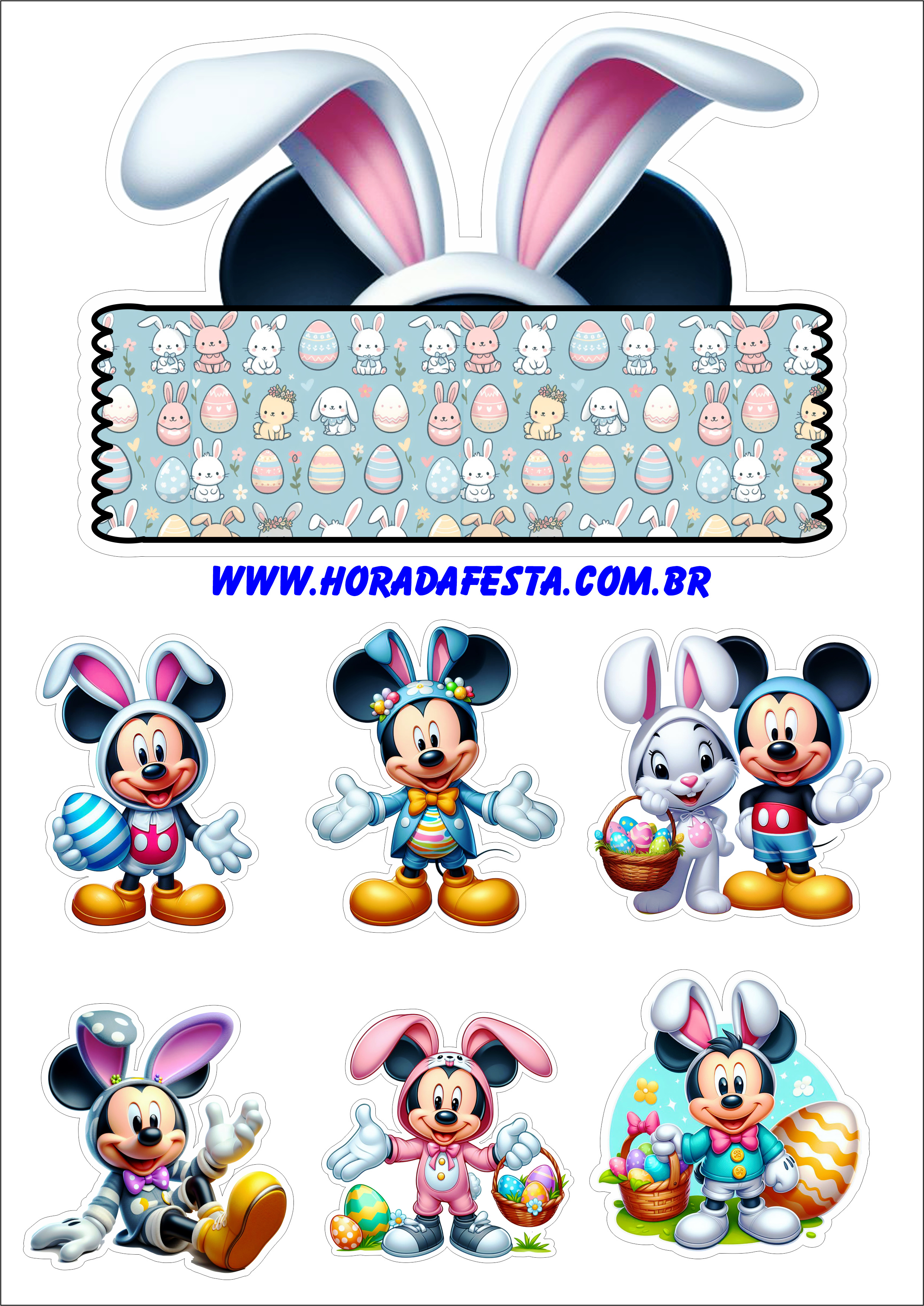 Feliz páscoa Mickey Mouse topo de bolo aniversário infantil desenho Disney festa pronta pronto para imprimir png