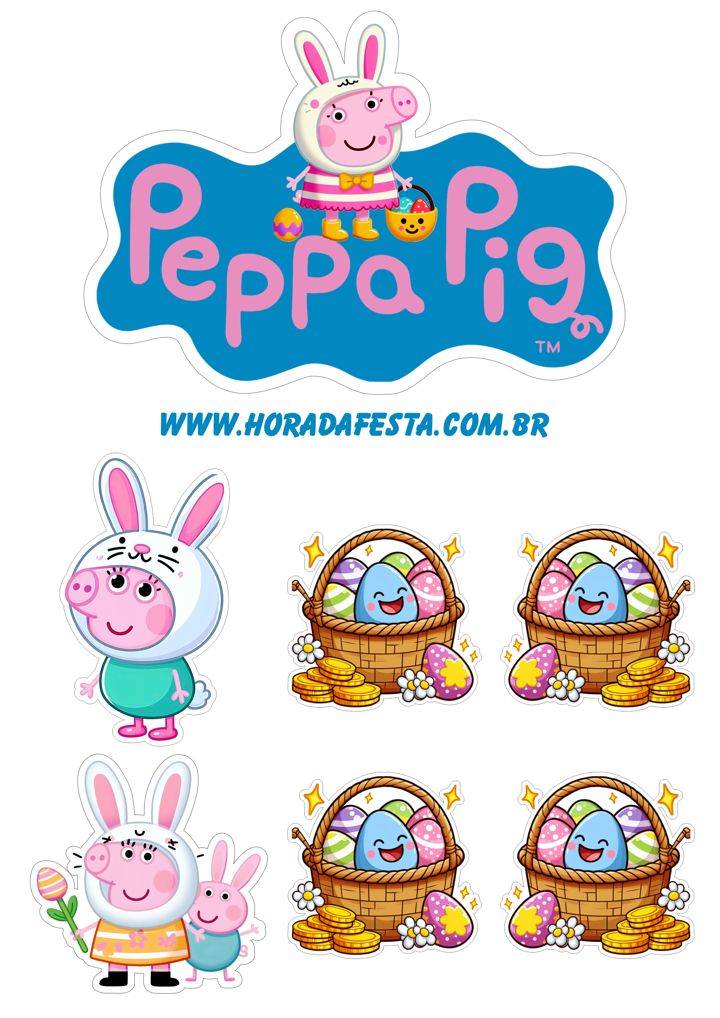 Peppa pig decoração de aniversário infantil com tema páscoa png