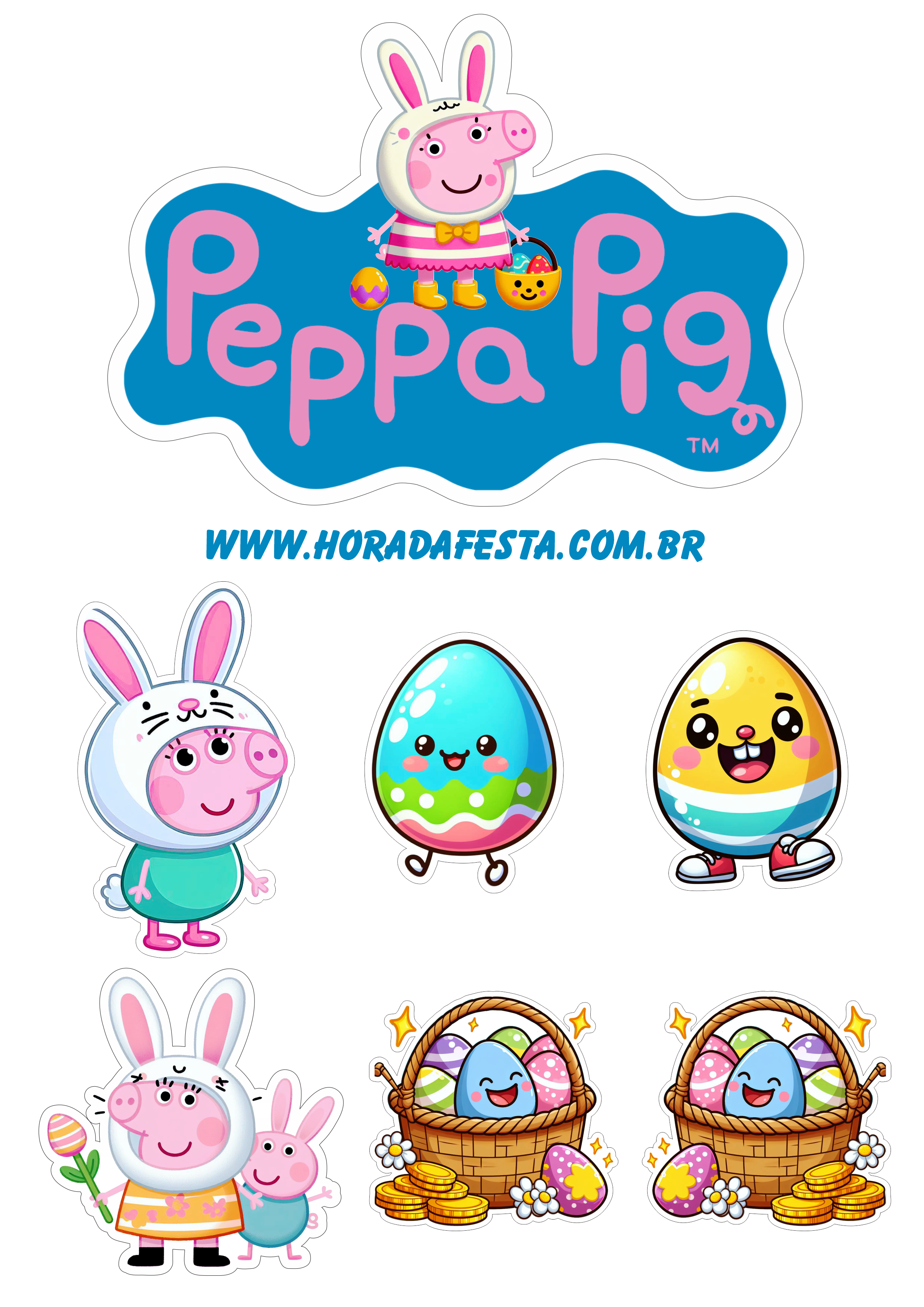 Peppa pig decoração de aniversário infantil com tema páscoa coelhinho png