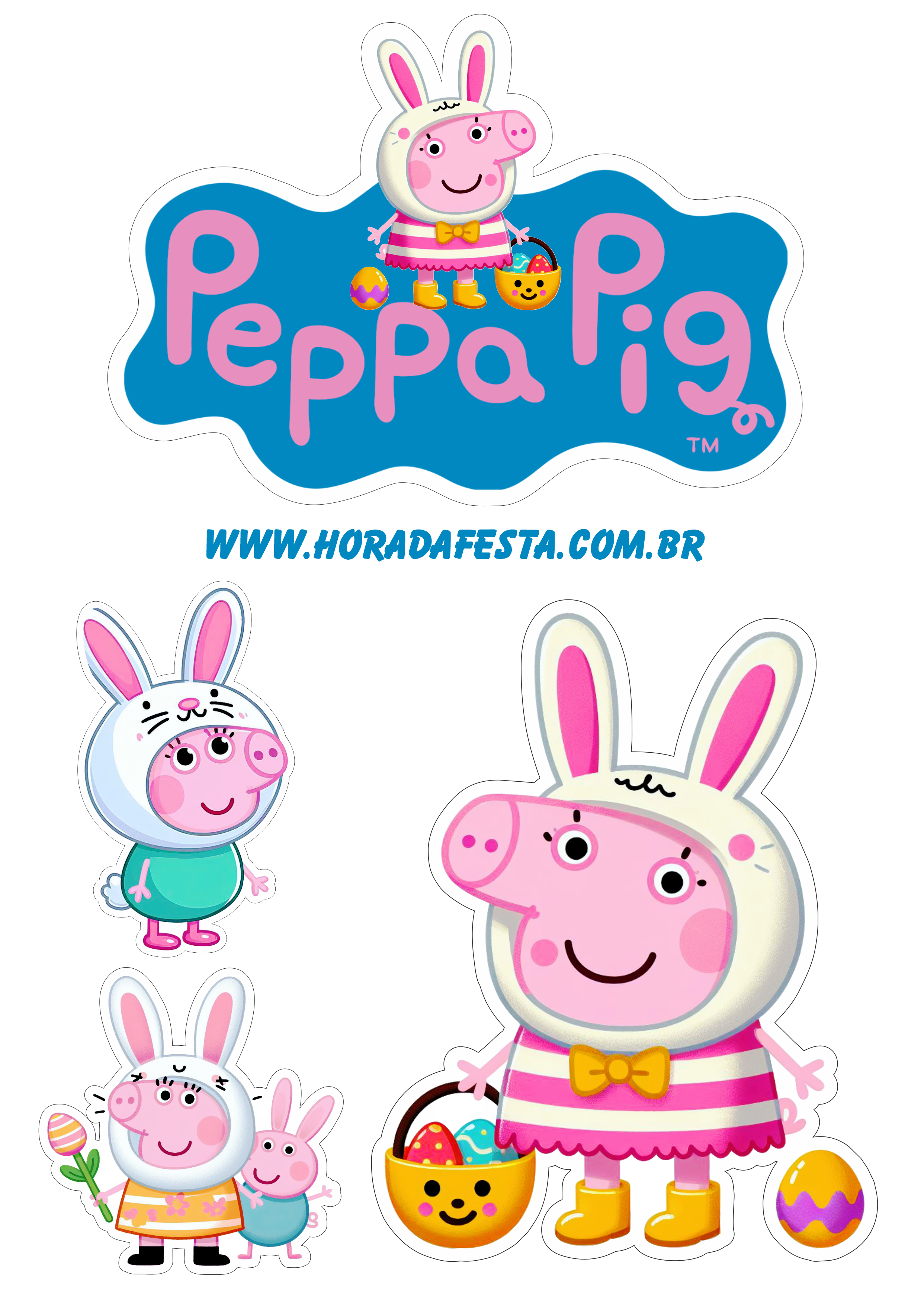 Peppa pig decoração de aniversário infantil com tema páscoa coelhinho topo de bolo png